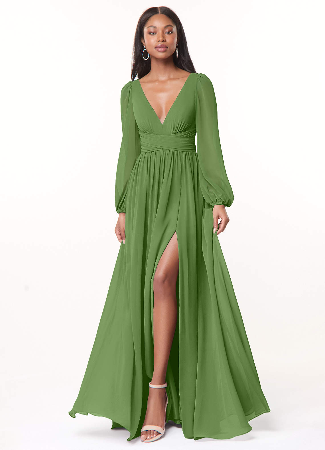 Norah A-Line V-Neck Chiffon Bridesmaid Dress in Basil