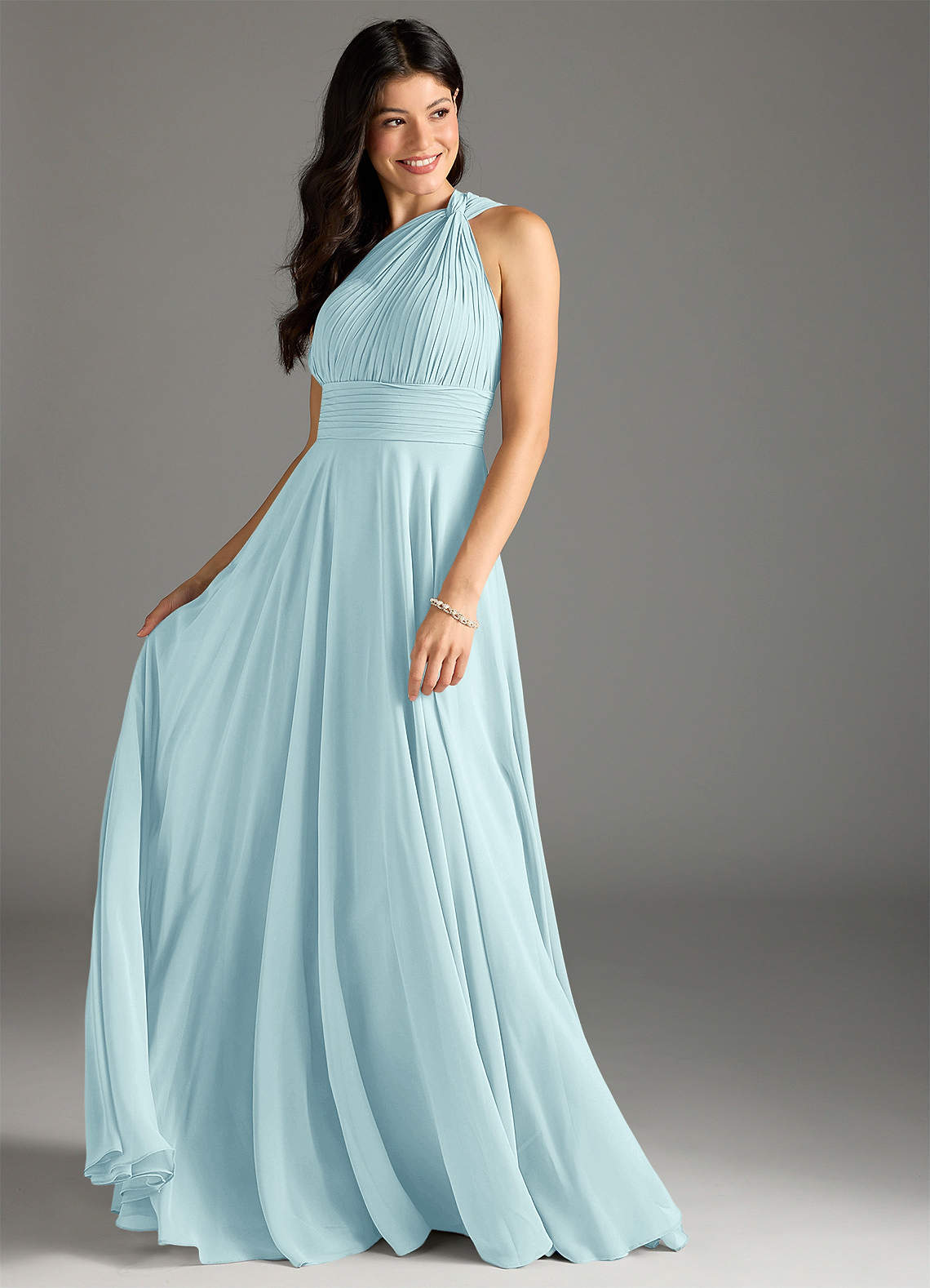 Charlize A-Line One-Shoulder Chiffon Bridesmaid Dress in Sea Glass
