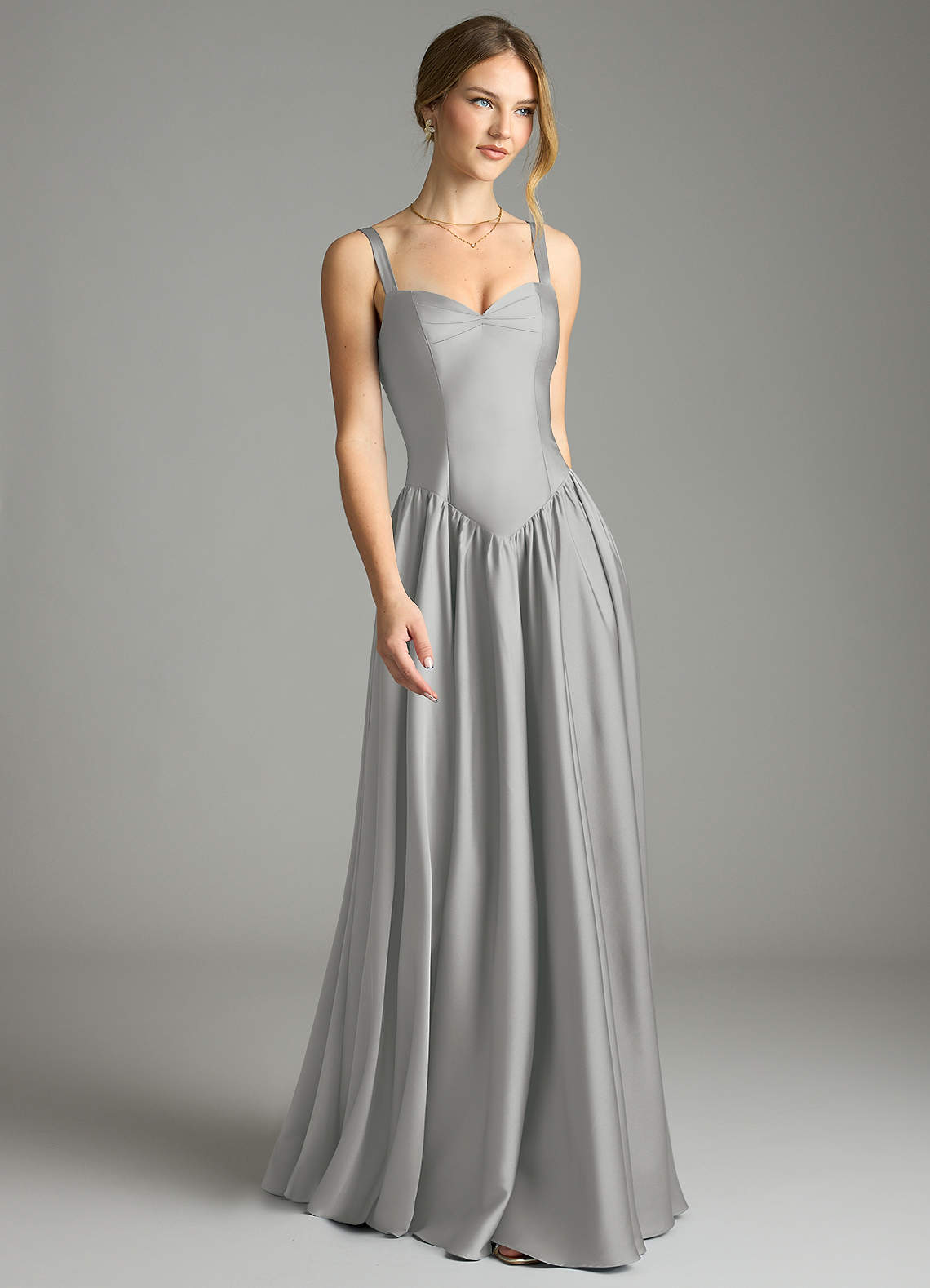 Evadina A-Line Sweetheart Stretch Satin Bridesmaid Dress in Silver