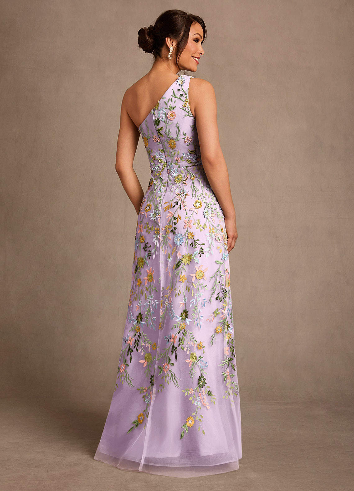 Bertie A-Line One-Shoulder Lace Mother of the Bride Dress in Frosted Lilac