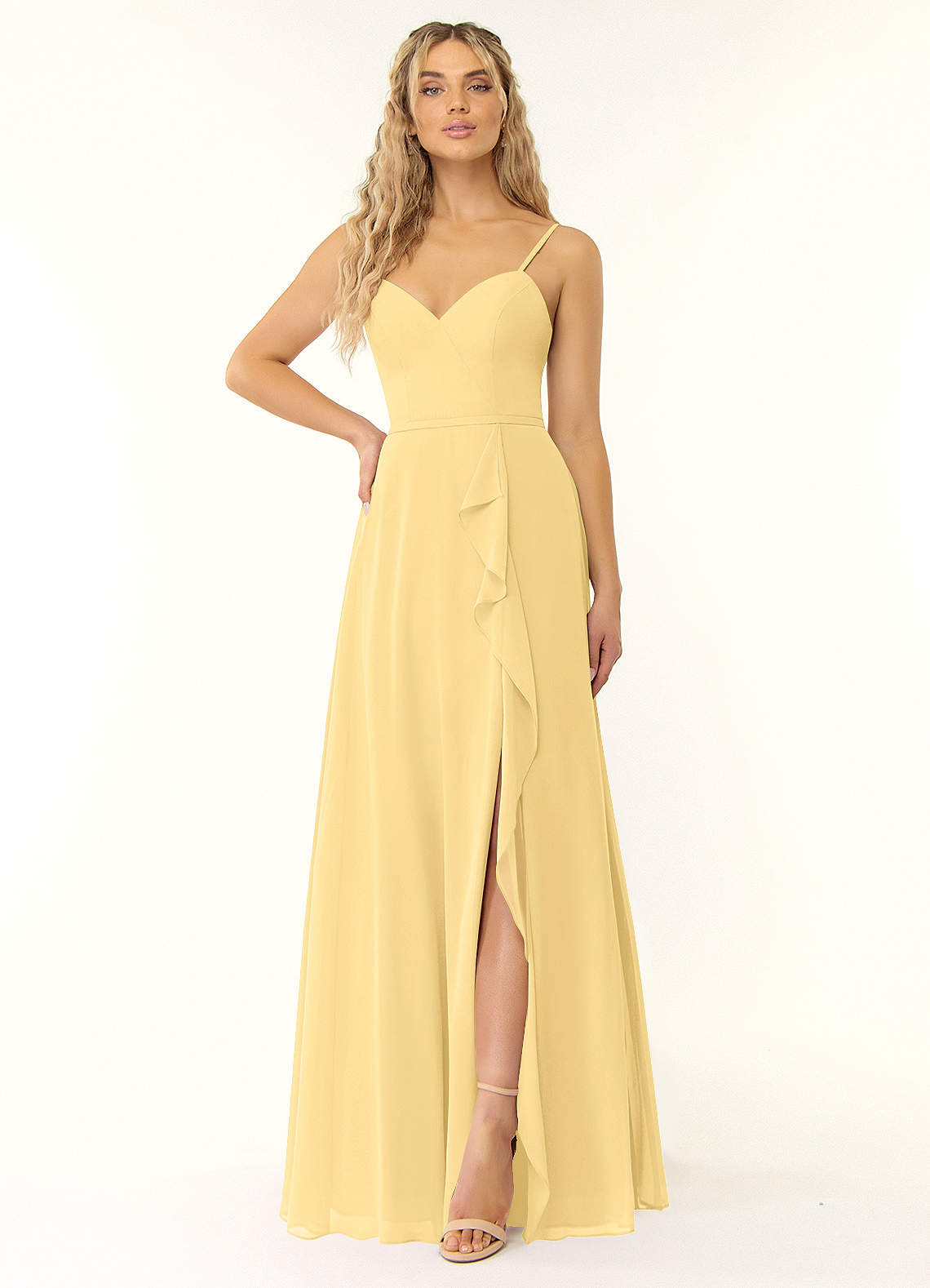 Naeem A-Line V-Neck Chiffon Bridesmaid Dress in Butter