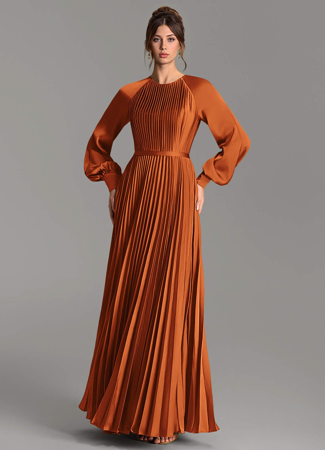Grayson A-Line Scoop-Neck Stretch Satin Bridesmaid Dress in Cinnamon