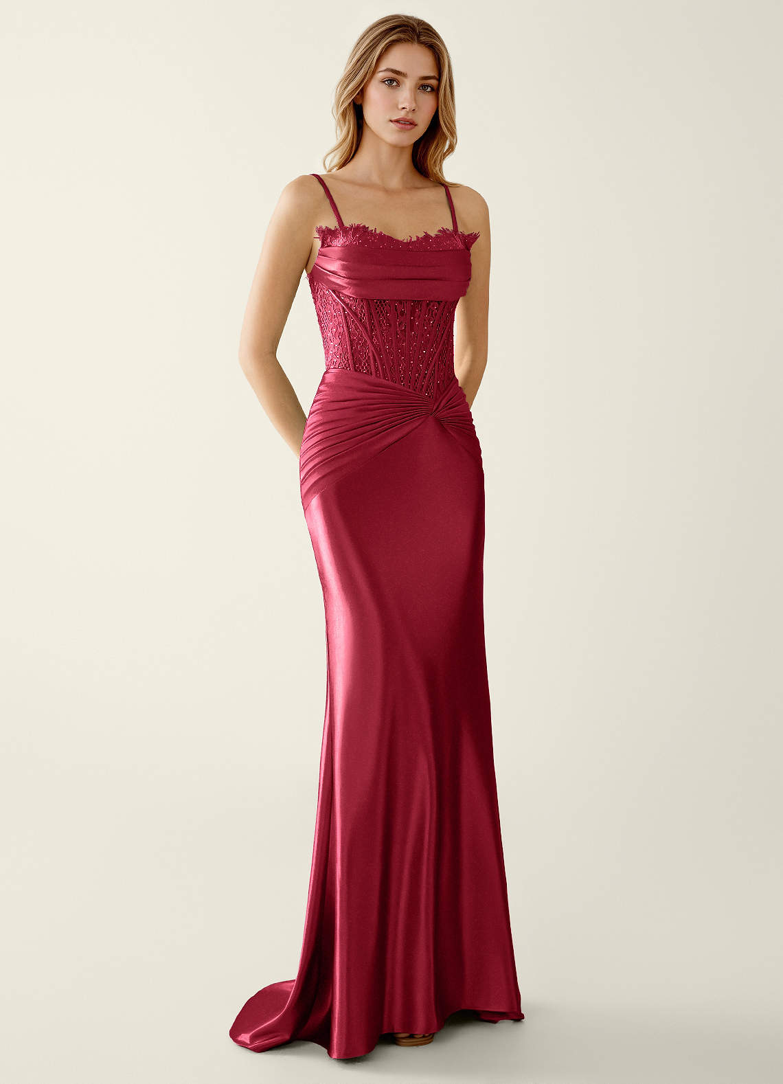 Sasha Mermaid Strapless Stretch Satin Evening Dress in Burgundy