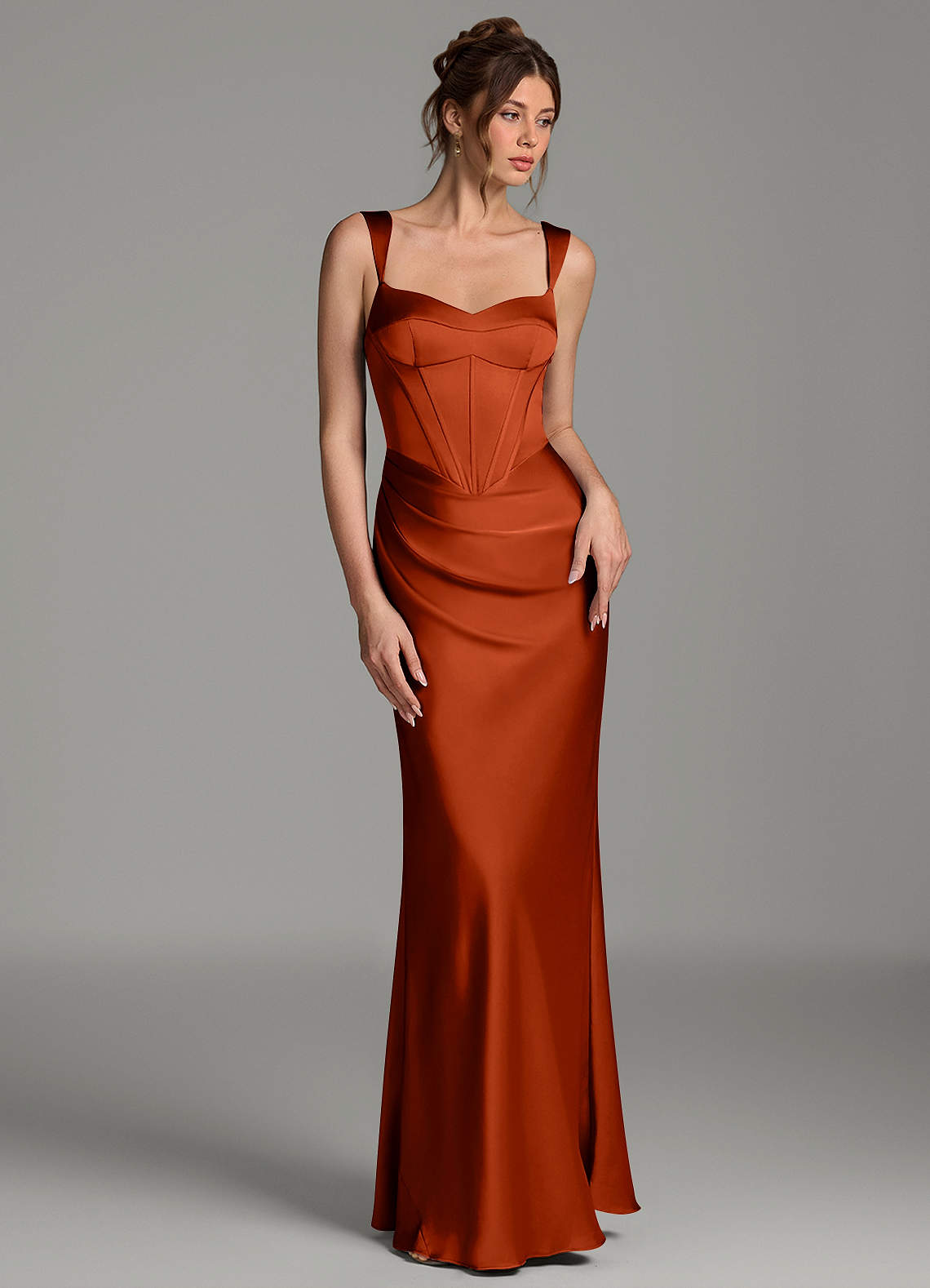 Mela Sheath Sweetheart Stretch Satin Bridesmaid Dress in Paprika