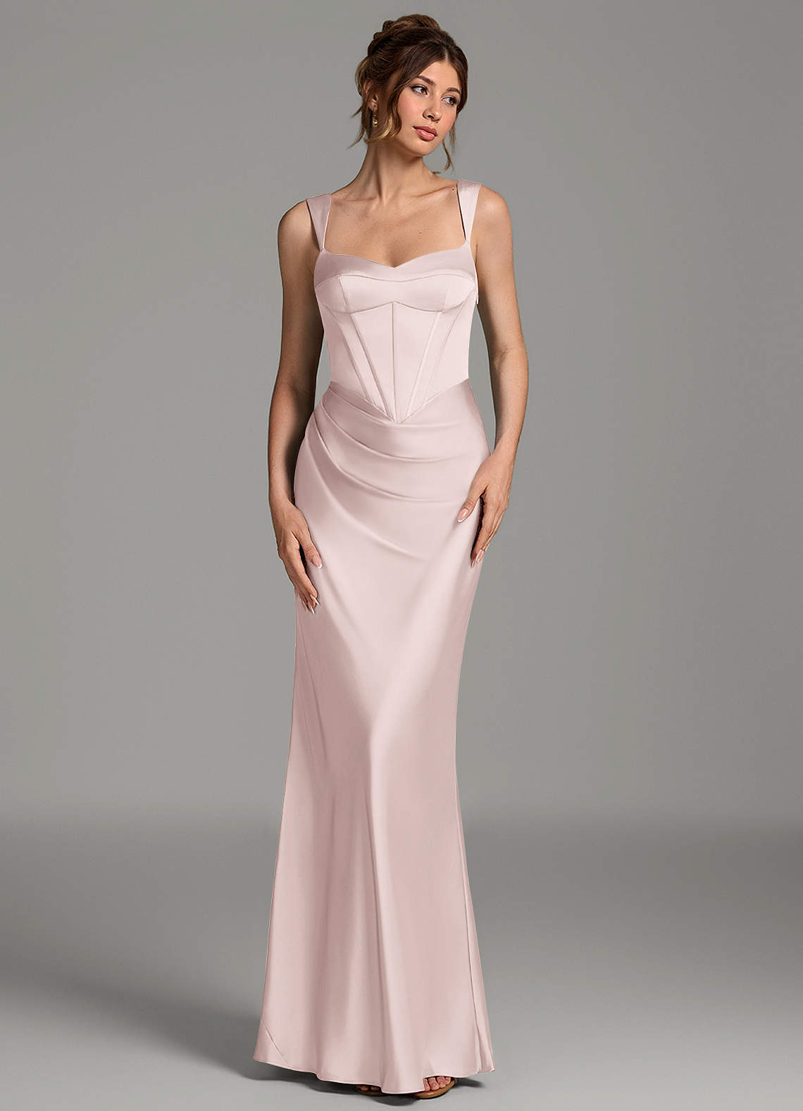 Mela Sheath Sweetheart Stretch Satin Bridesmaid Dress in Blushing Pink