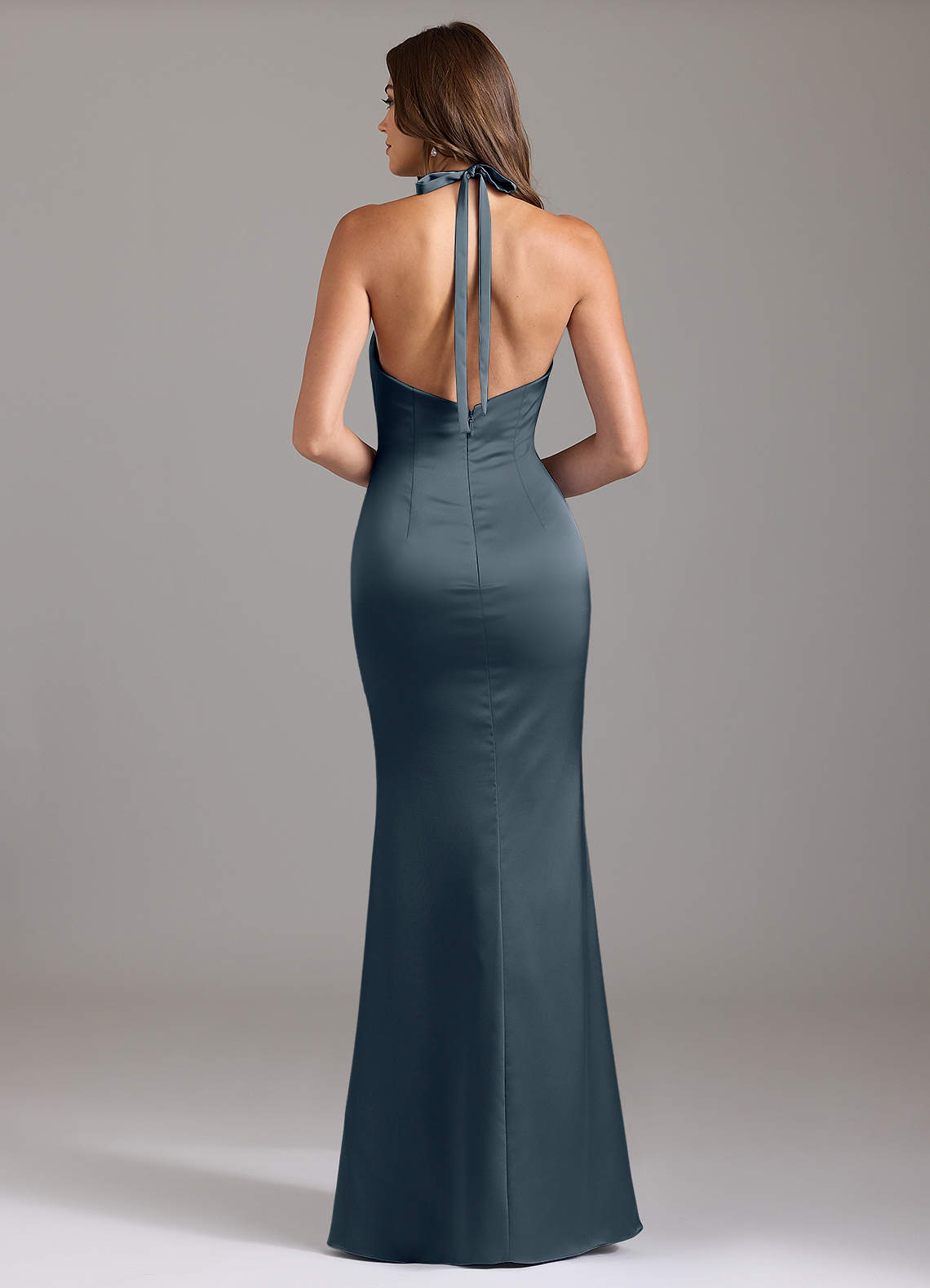 Valerie Mermaid V-Neck Stretch Satin Bridesmaid Dress in Twilight