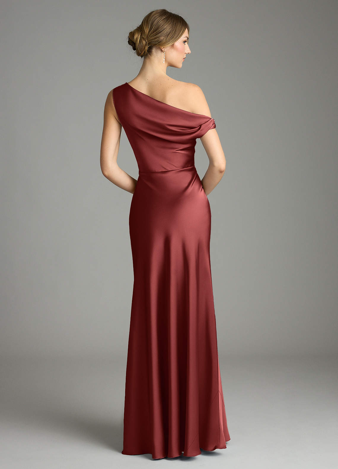 Emerson Mermaid One-Shoulder Stretch Satin Bridesmaid Dress in Terracotta