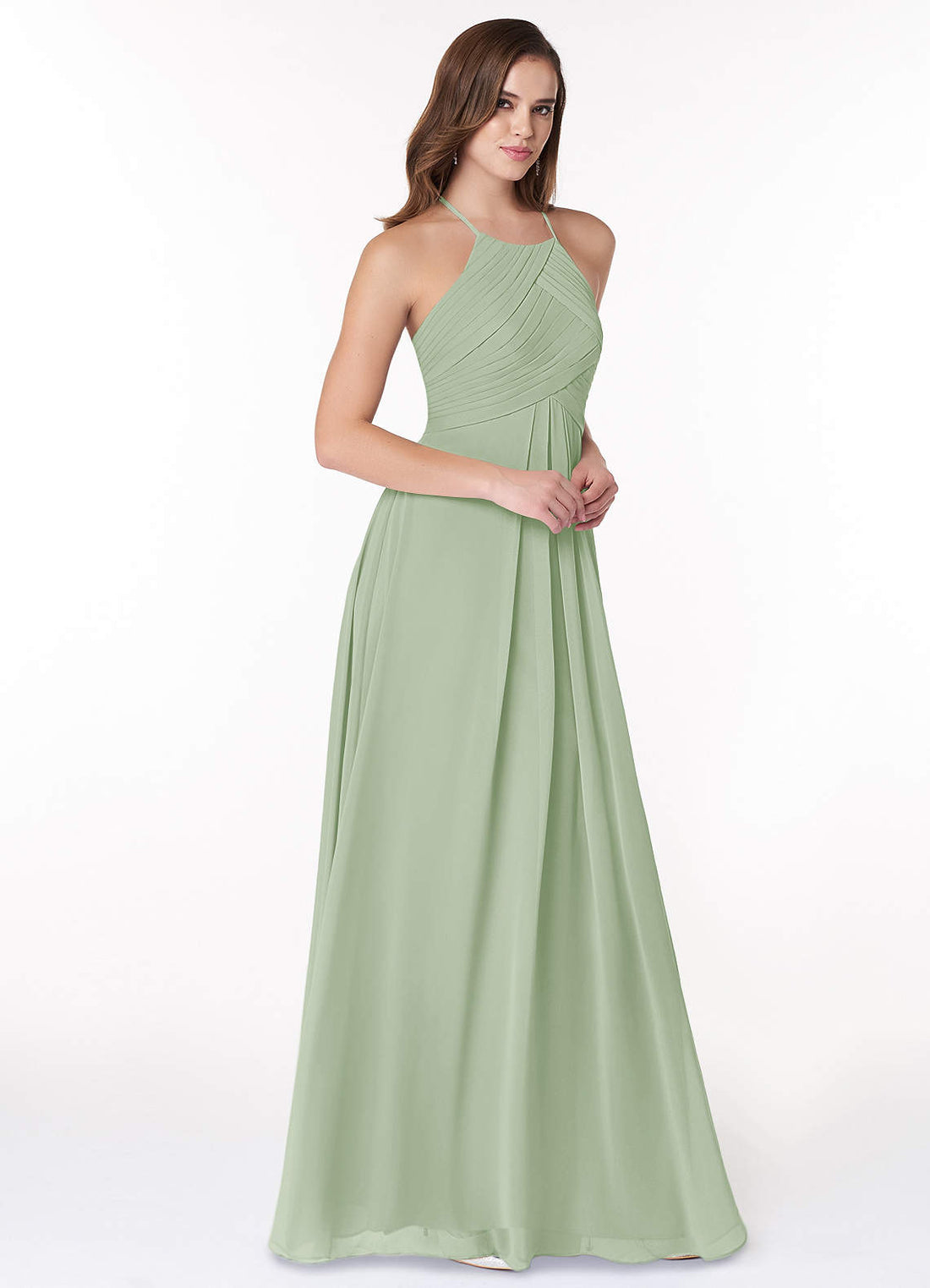 Ginger A-Line Halter Chiffon Bridesmaid Dress in Dusty Sage
