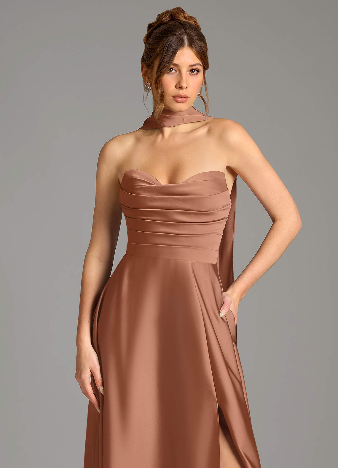 Ayla A-Line Sweetheart Stretch Satin Bridesmaid Dress in Bronzer