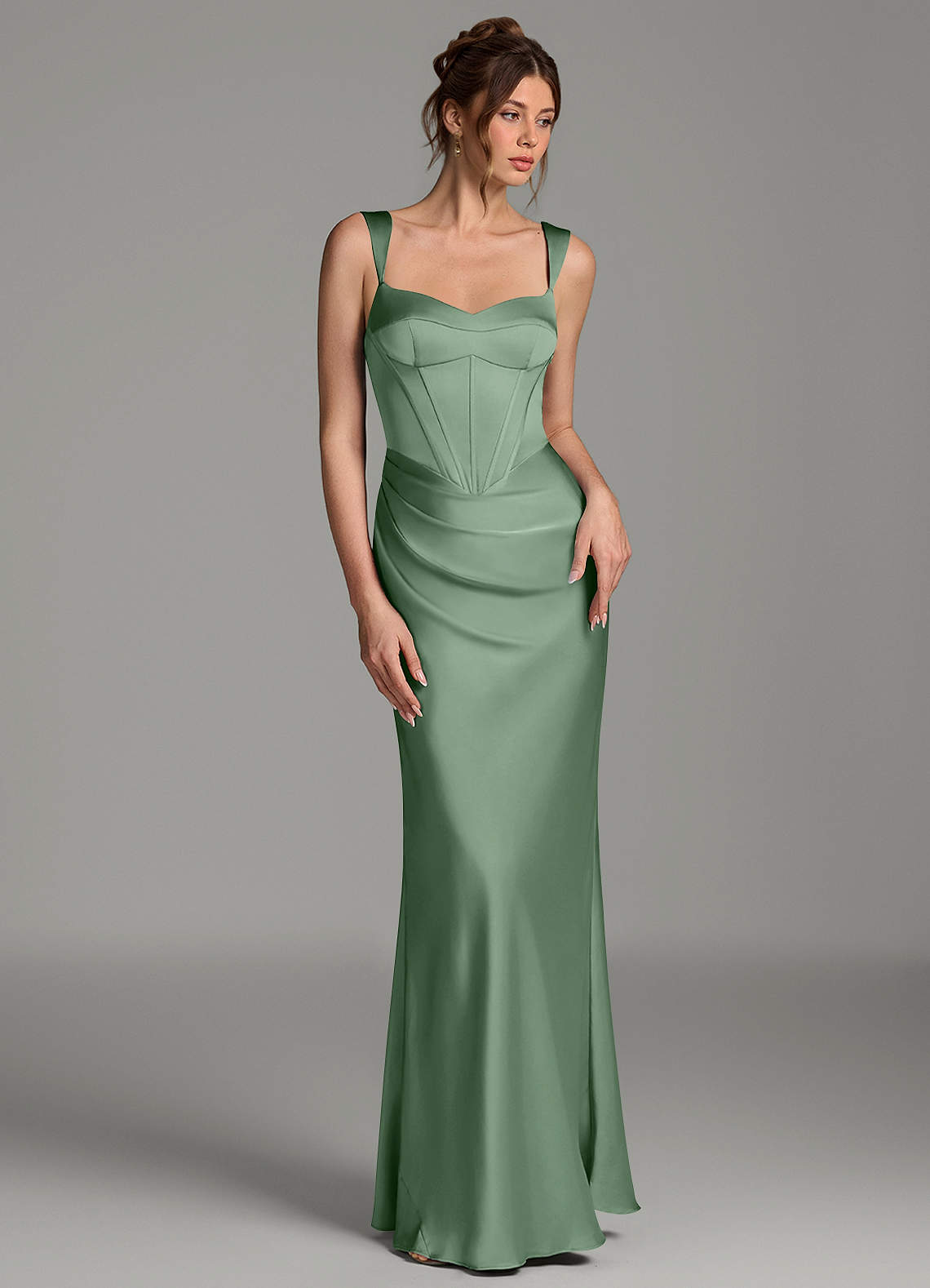 Mela Sheath Sweetheart Stretch Satin Bridesmaid Dress in Matcha
