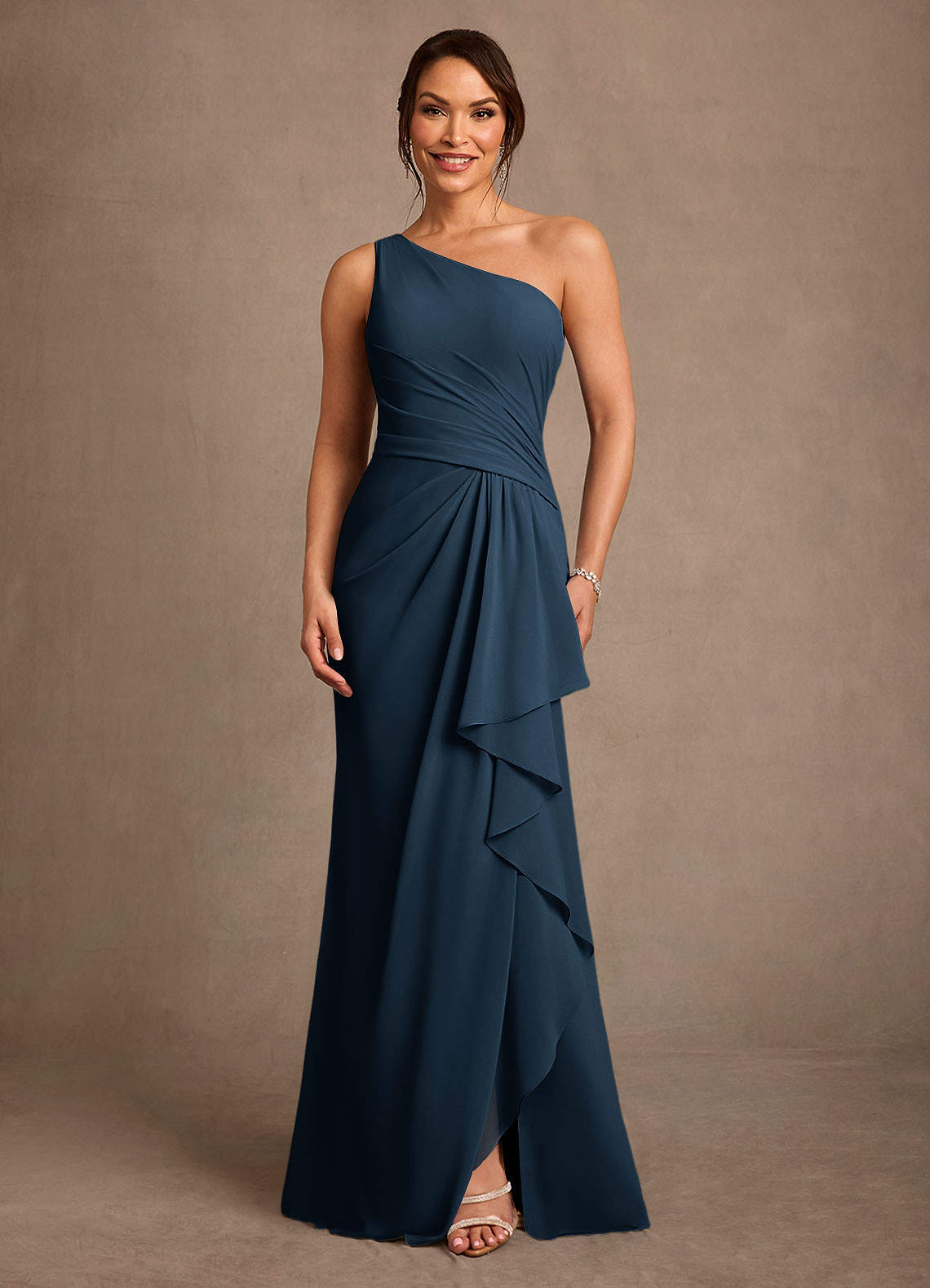 Floy Sheath One-Shoulder Chiffon Mother of the Bride Dress in Dark Navy