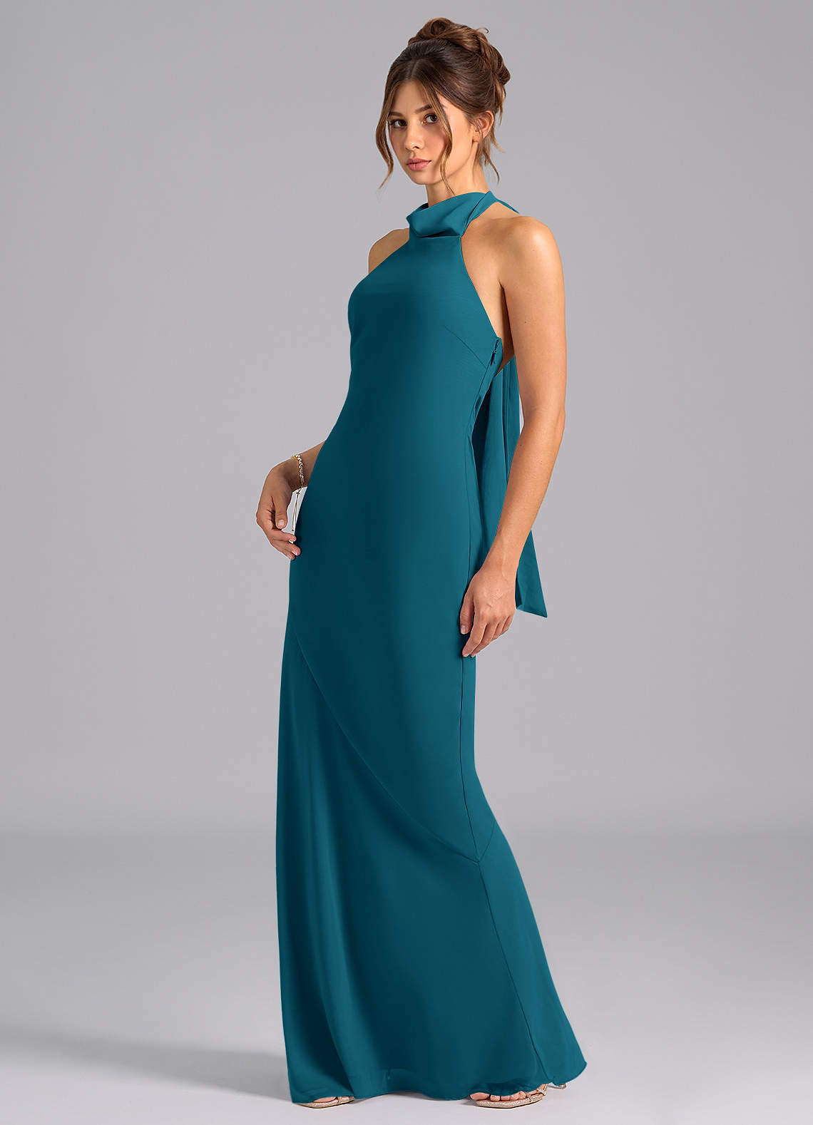 Velli Mermaid Halter Chiffon Bridesmaid Dress in Ink Blue