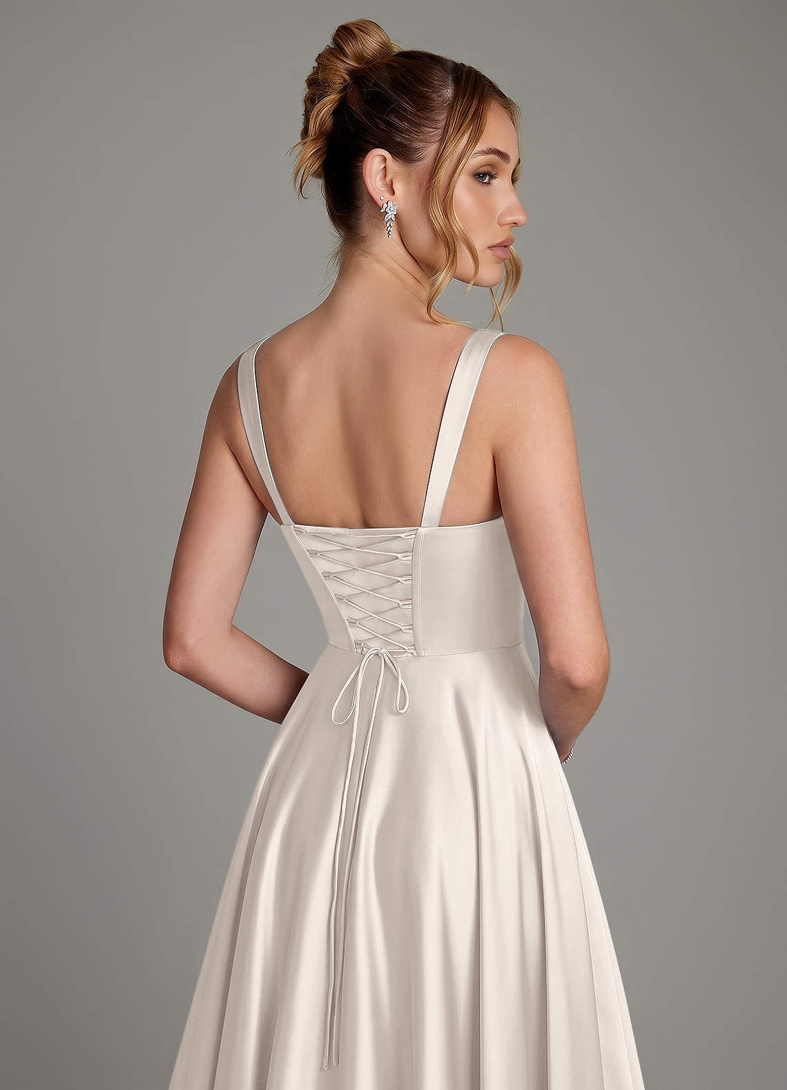 Azaria A-Line Square-Neck Stretch Satin Bridesmaid Dress in White Alabaster