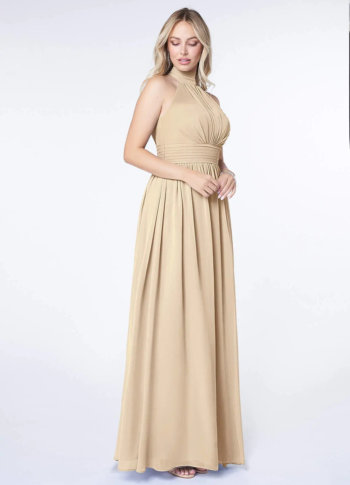 Iman A-Line Halter Chiffon Bridesmaid Dress in Champagne