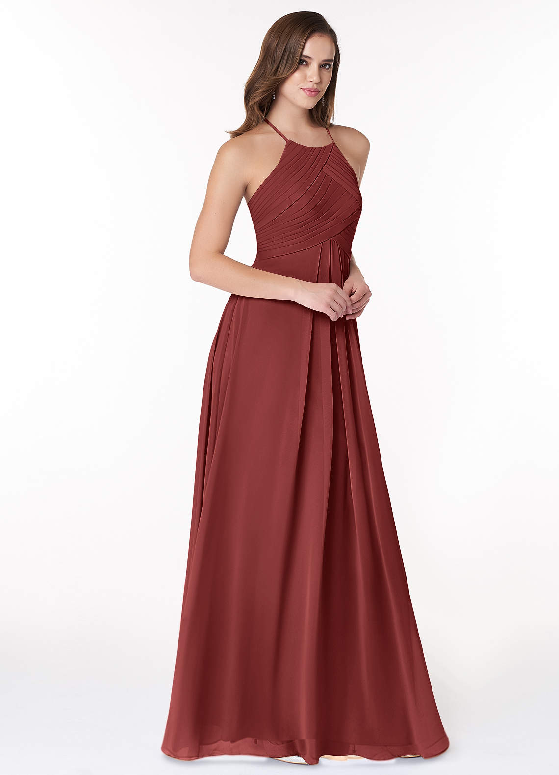Ginger A-Line Halter Chiffon Bridesmaid Dress in Terracotta