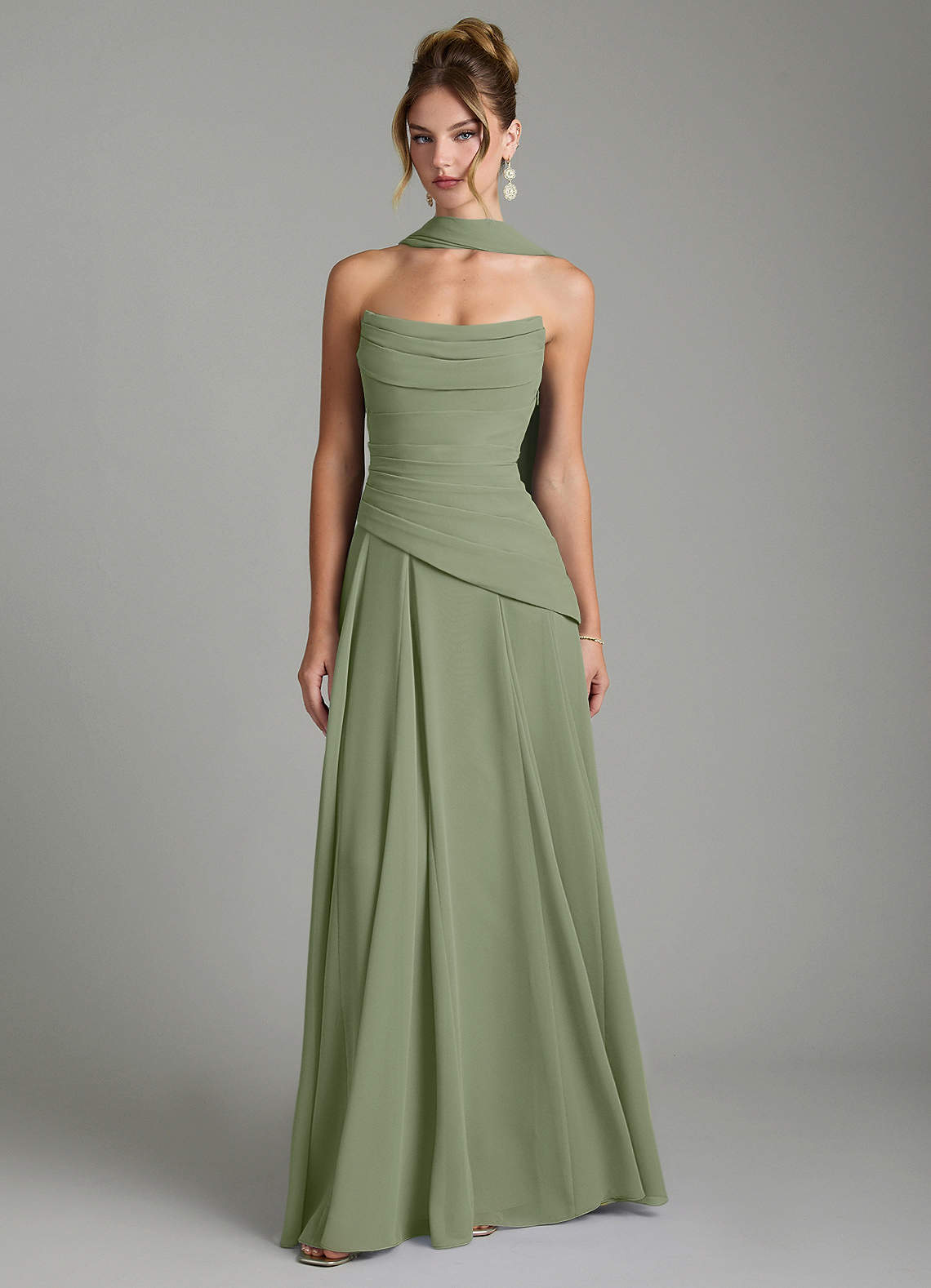 Gabriela A-Line Cowl-Neck Chiffon Bridesmaid Dress in Pistachio