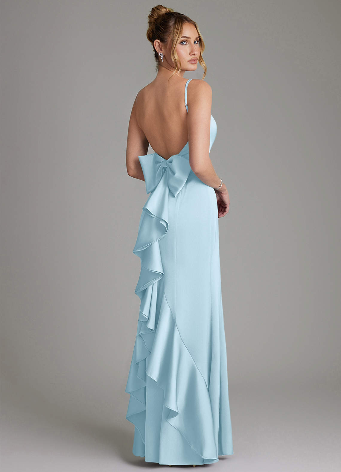 Zherra Mermaid Scoop-Neck Stretch Satin Bridesmaid Dress in Sky Blue