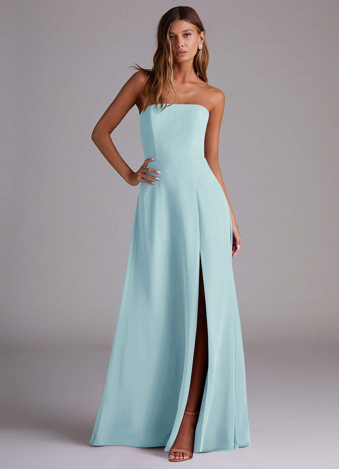 Wren A-Line Straight-Neck Chiffon Bridesmaid Dress in Sea Glass