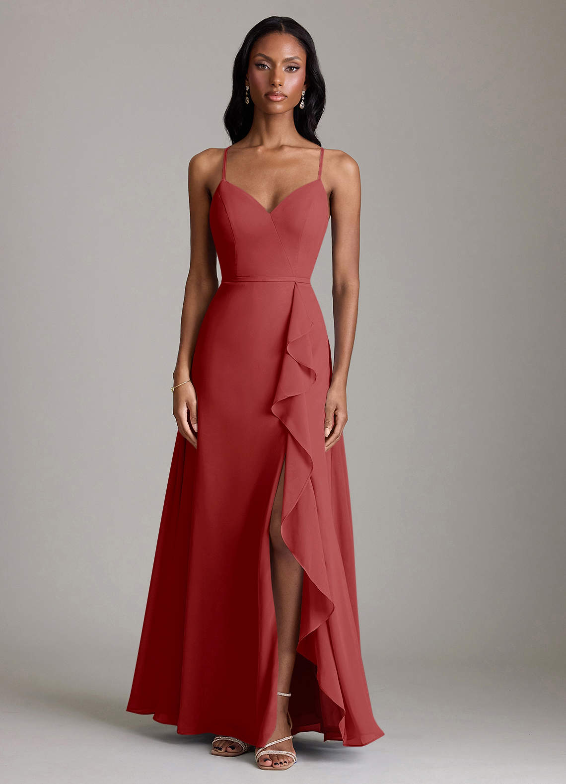 Naeem A-Line V-Neck Chiffon Bridesmaid Dress in Rust