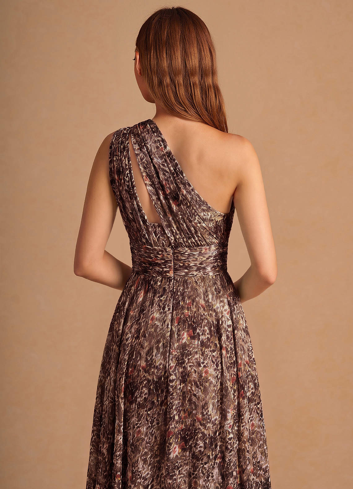 Noelle A-Line Twisted-Shoulder Chiffon Wedding Guest Dress in Truffle