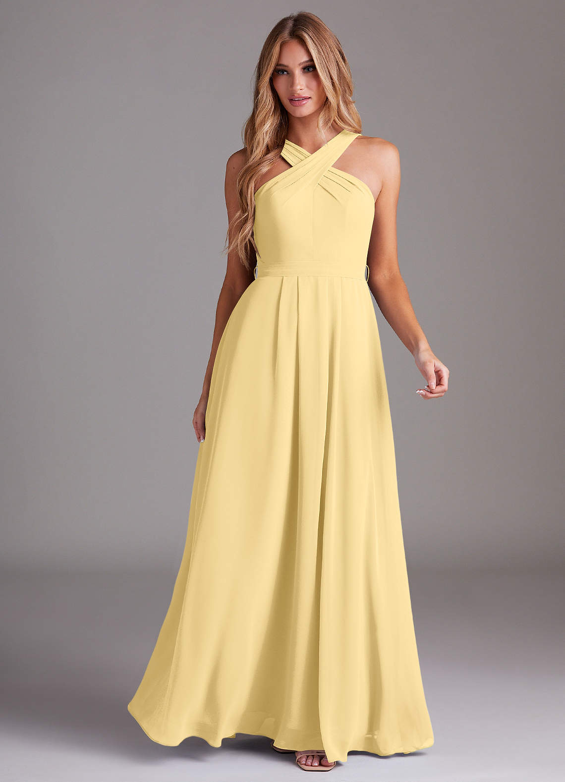 Dixie A-Line Halter Chiffon Bridesmaid Dress in Butter
