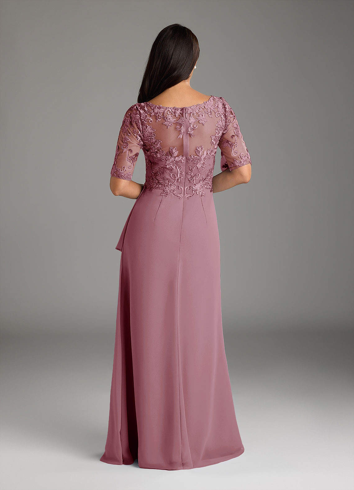 Amedeus A-Line V-Neck Chiffon and Lace Mother of the Bride Dress in Vintage Mauve