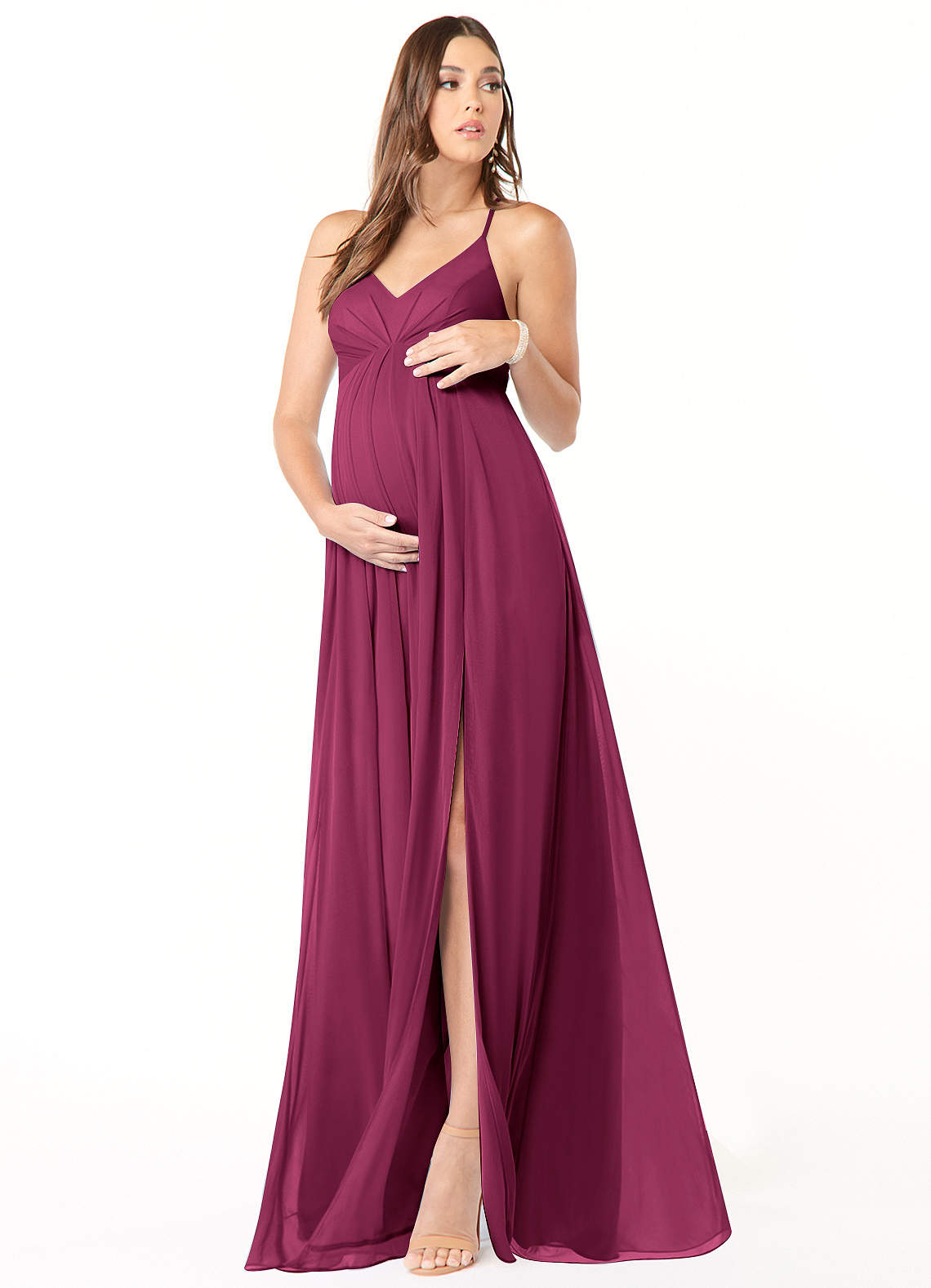 Annabelle A-Line V-Neck Mesh Bridesmaid Dress in Mulberry