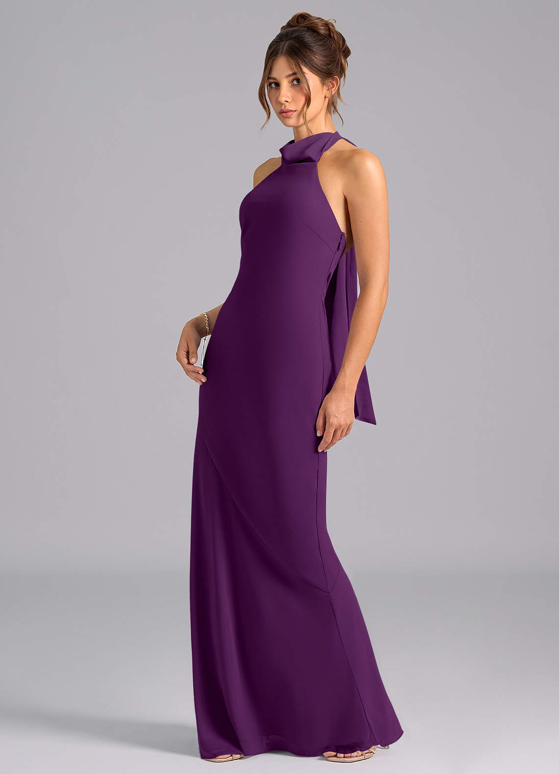 Velli Mermaid Halter Chiffon Bridesmaid Dress in Grape