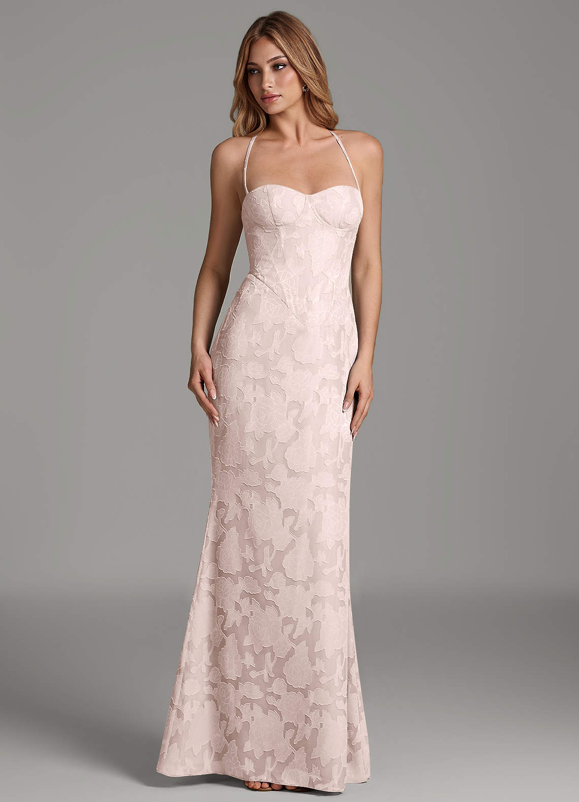 Dara Mermaid Sweetheart Floral Burnout Bridesmaid Dress in Blushing Pink