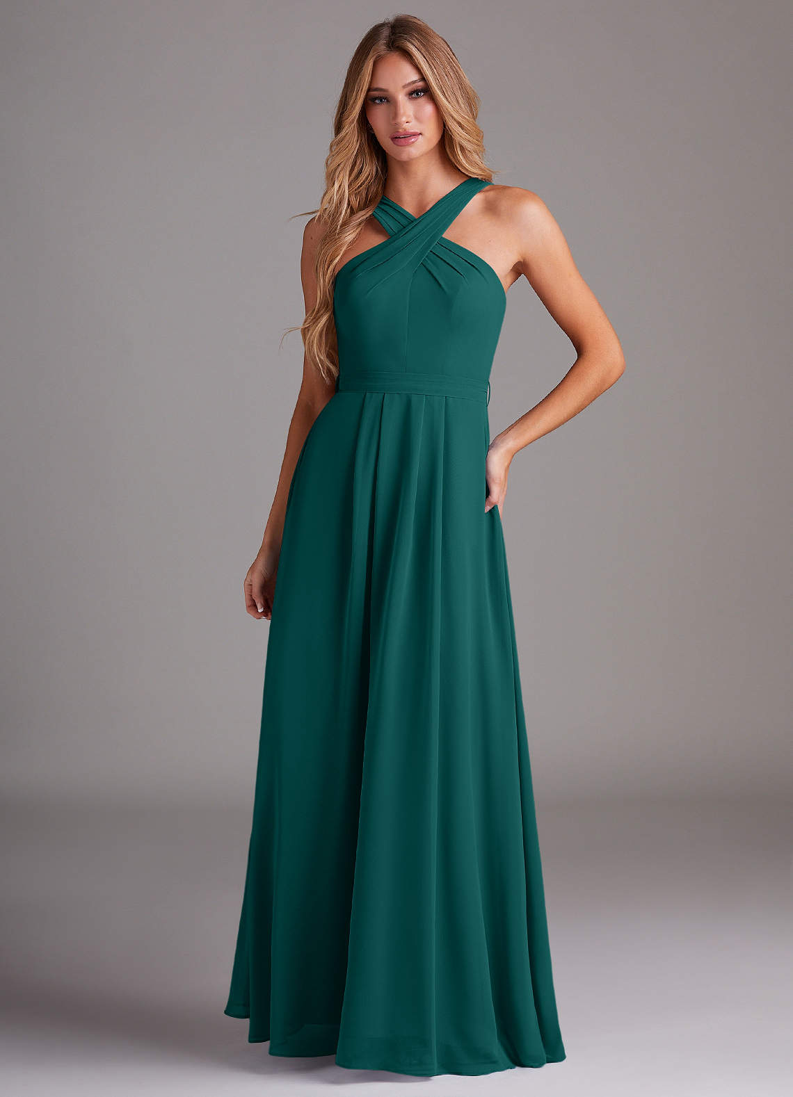 Dixie A-Line Halter Chiffon Bridesmaid Dress in Peacock