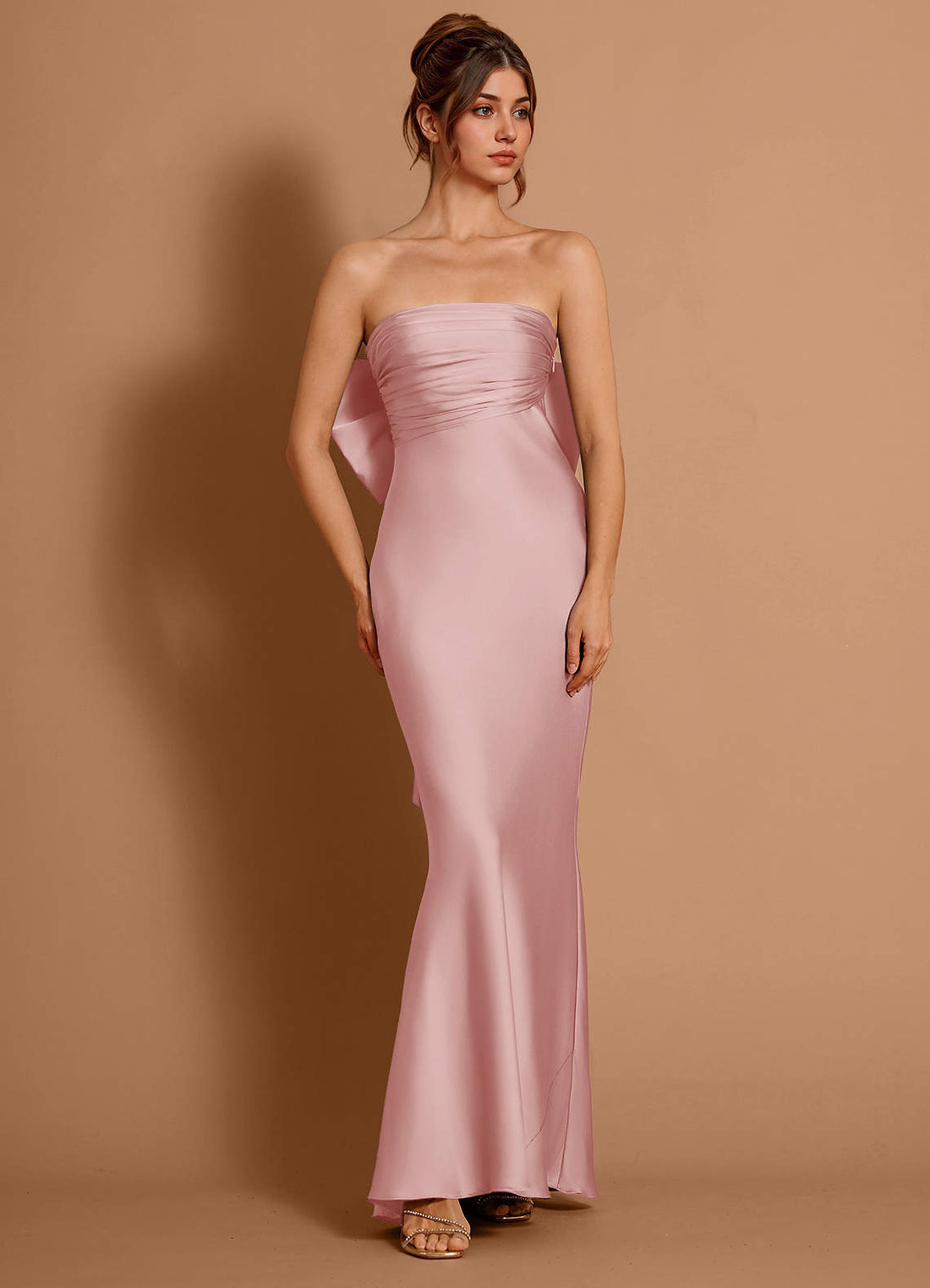 Aveline Mermaid Strapless Stretch Satin Evening Dress in Haze Pink