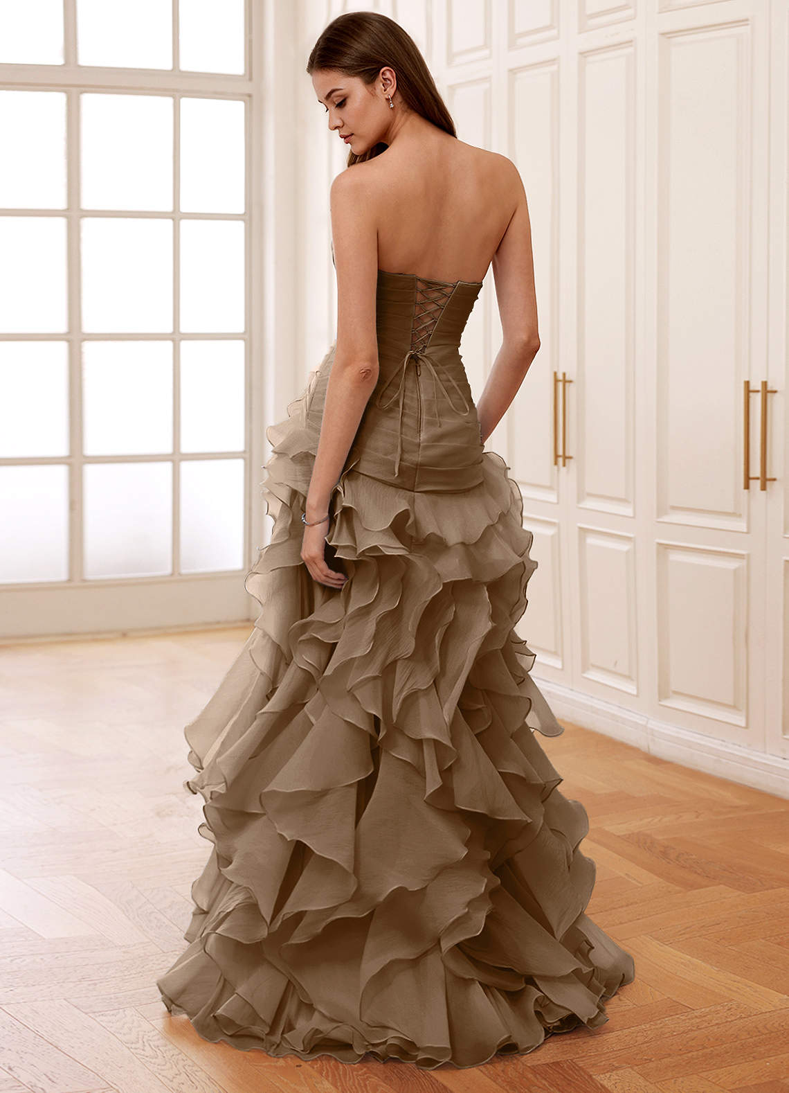 Christabelle Mermaid Sweetheart Chiffon Evening Dress in Brown