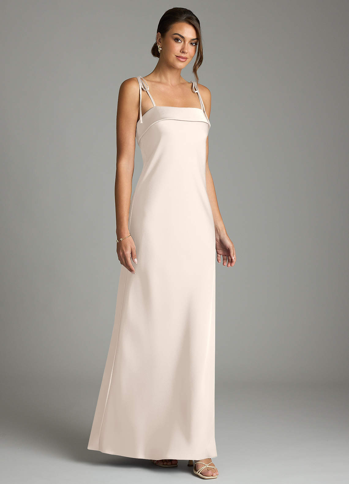 Ellia Sheath Straight-Neck Stretch Satin Bridesmaid Dress in White Alabaster