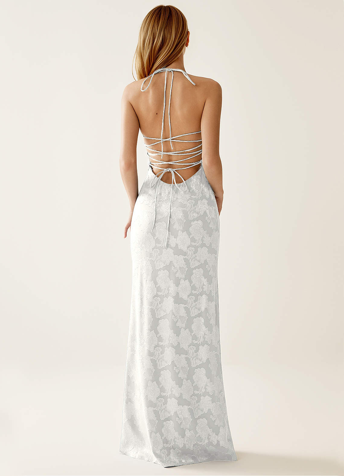 Angena Sheath Halter Floral Burnout Evening Dress in White