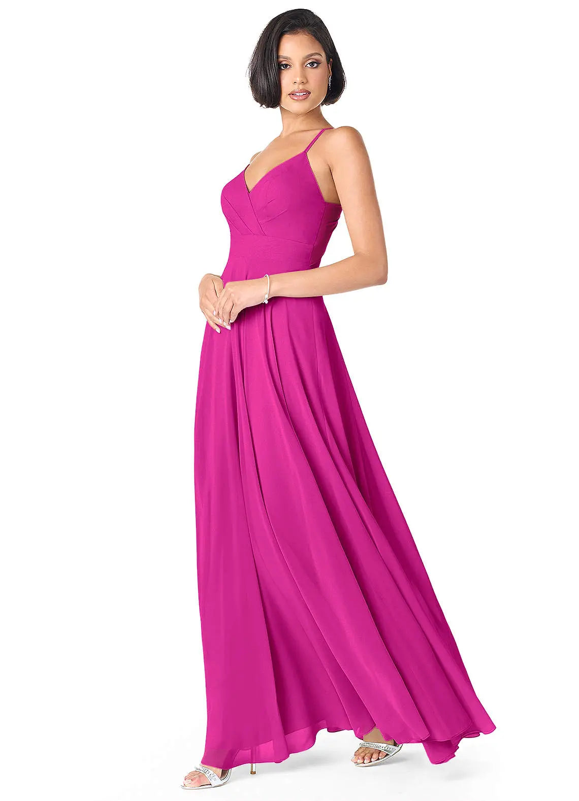 Avelina A-Line V-Neck Chiffon Bridesmaid Dress in Fuchsia