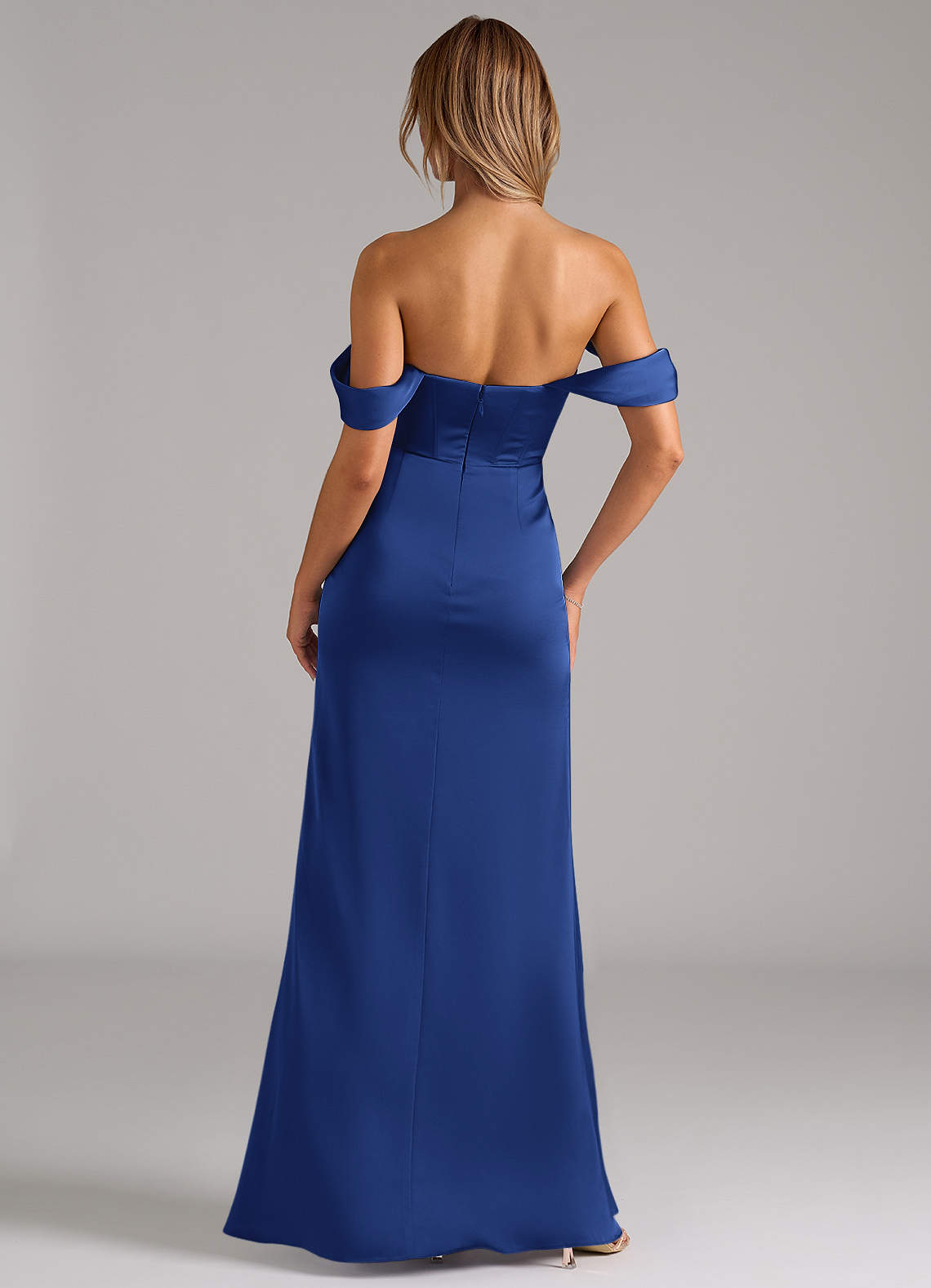 Johana Mermaid Off-the-Shoulder Stretch Satin Bridesmaid Dress in Royal Blue