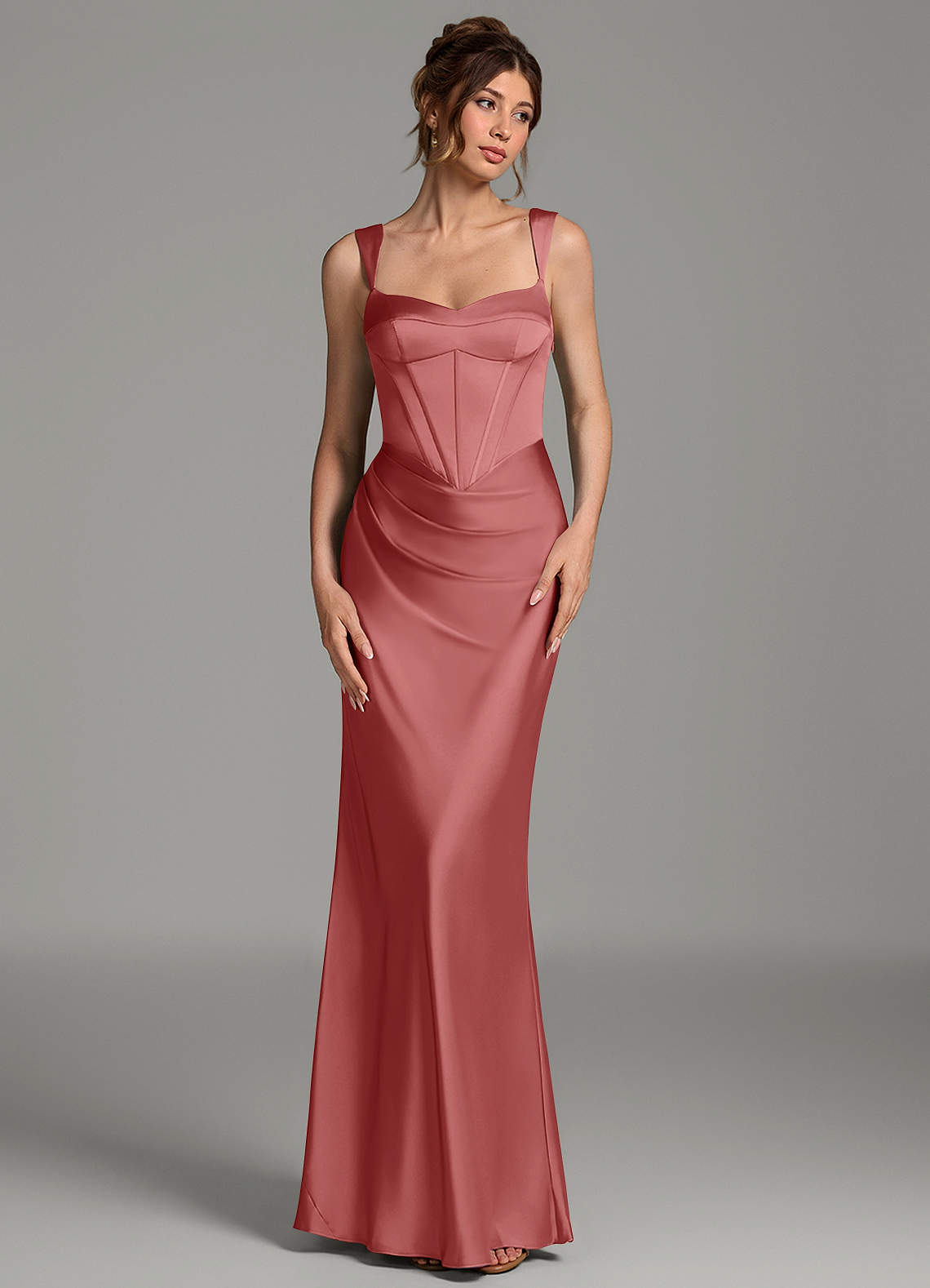 Mela Sheath Sweetheart Stretch Satin Bridesmaid Dress in Antique Rose