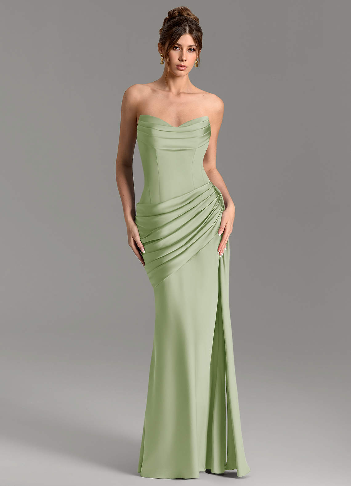 Zorah Mermaid Sweetheart Stretch Satin Bridesmaid Dress in Dusty Sage