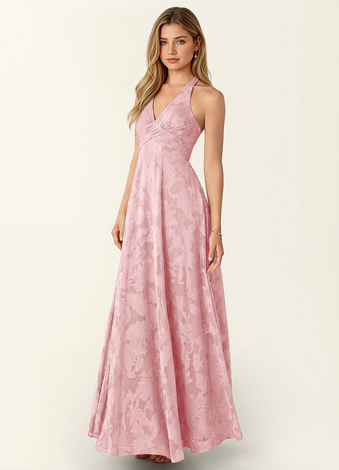 Celeste A-Line Halter Floral Burnout Prom Dress in Dark Green