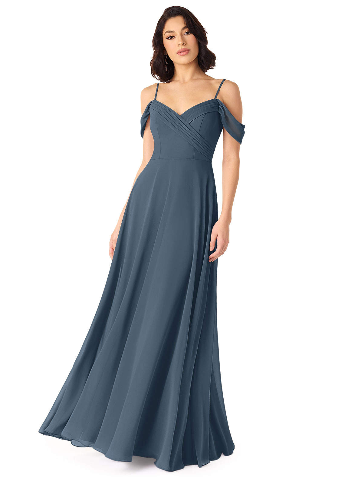 Tancie A-Line Off-the-Shoulder Chiffon Bridesmaid Dress in Neptune
