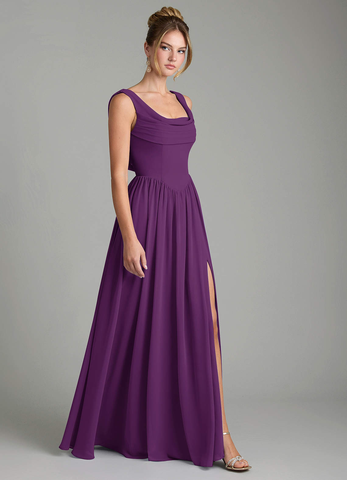 Novi A-Line Square-Neck Chiffon Bridesmaid Dress in Grape