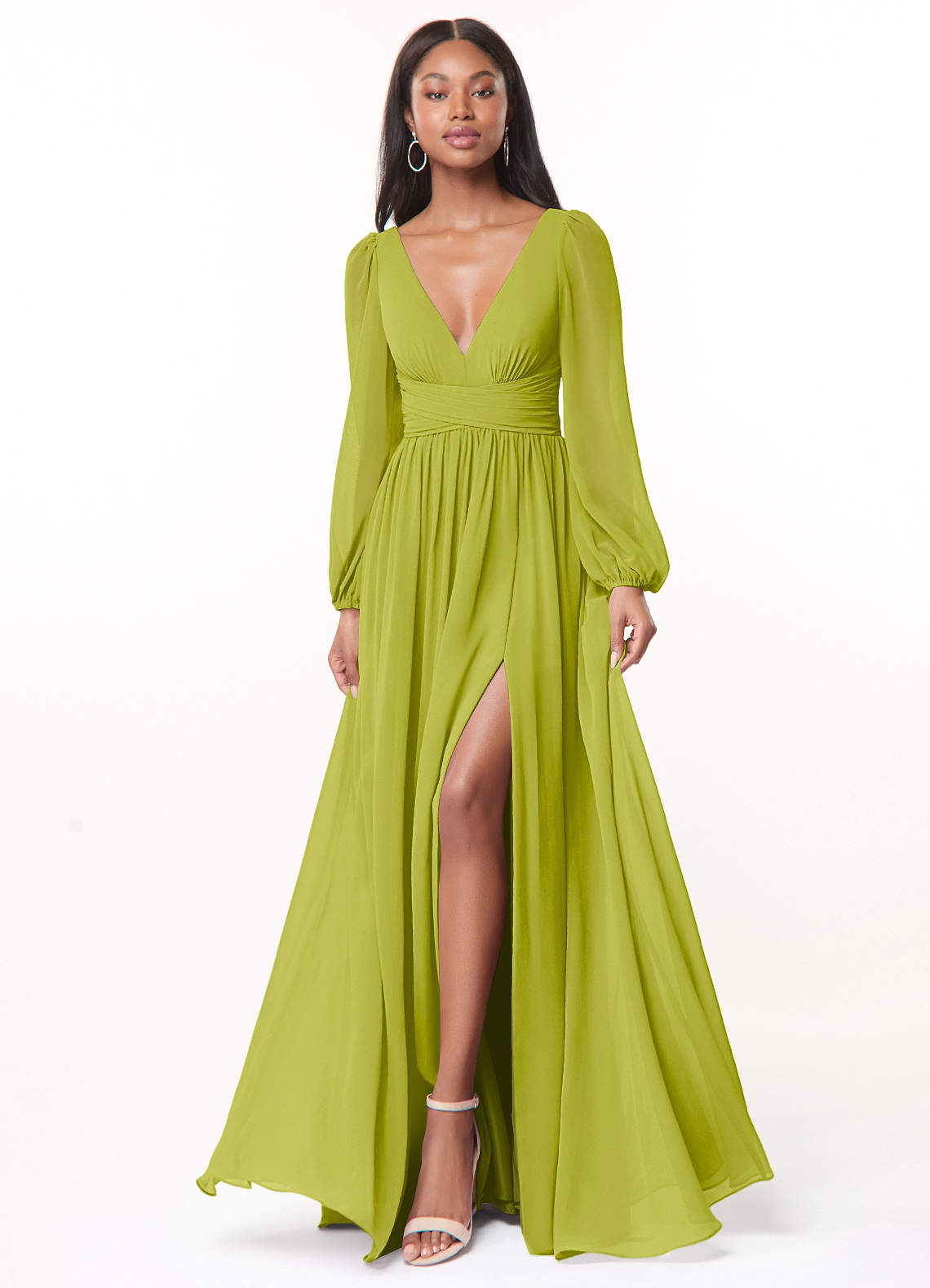 Norah A-Line V-Neck Chiffon Bridesmaid Dress in Lemongrass
