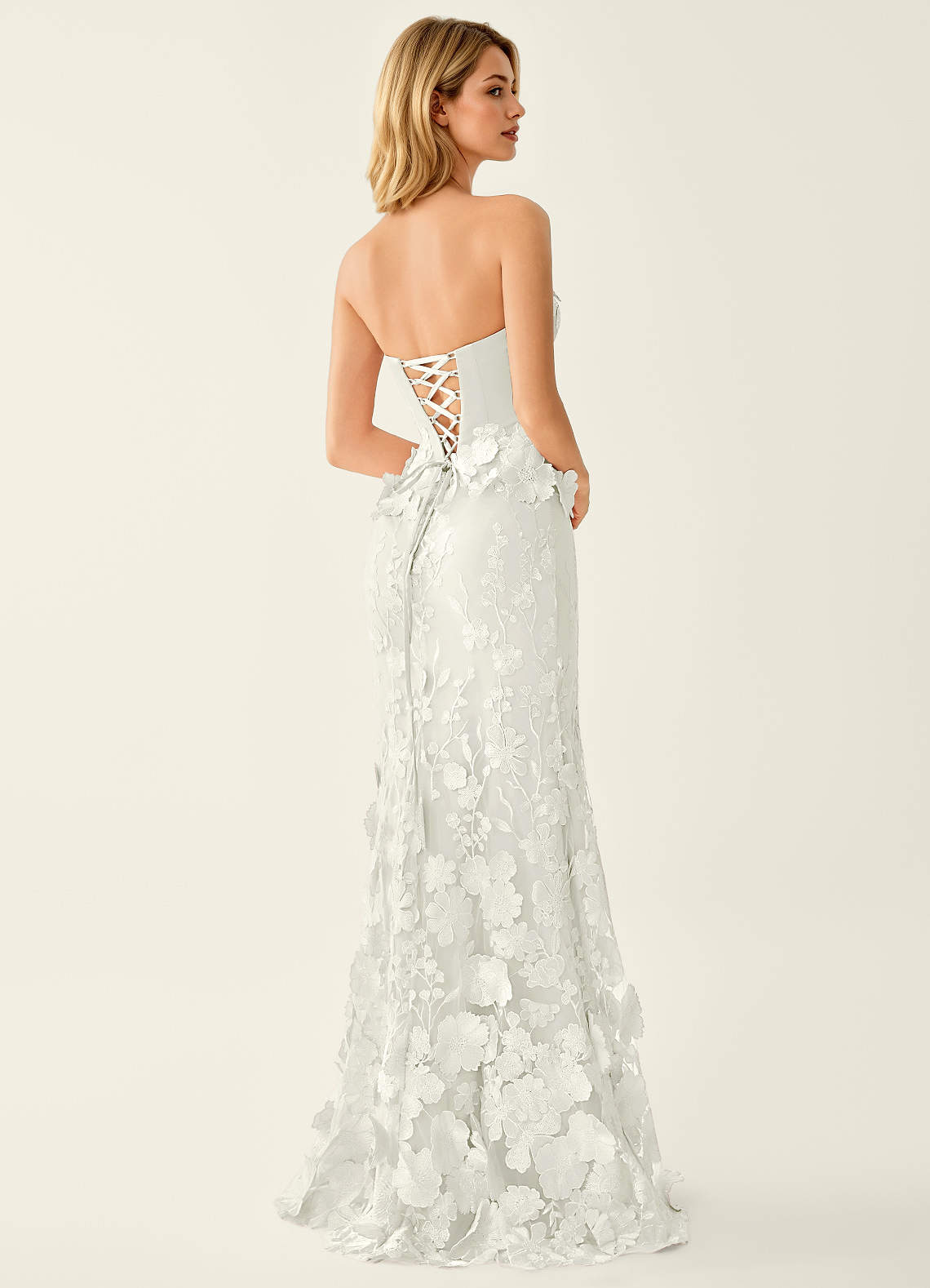 Wrensincia Mermaid Strapless Crystal Linen Satin Evening Dress in White