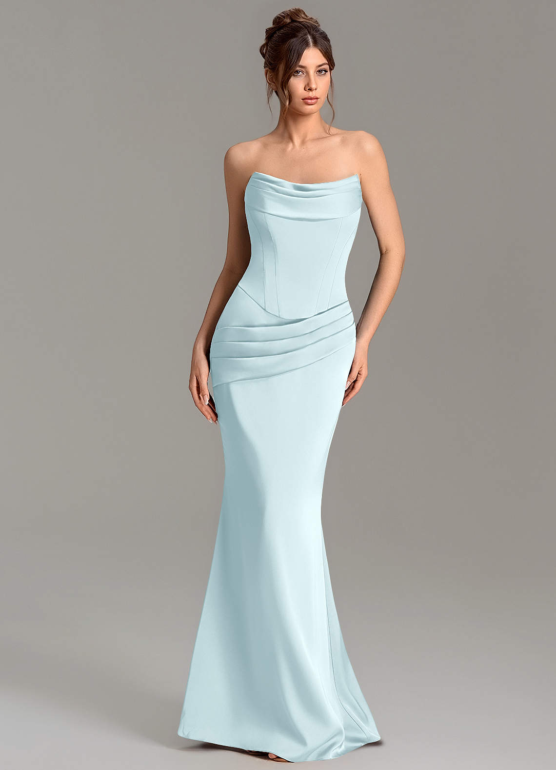 Adrienne Mermaid Cowl-Neck Stretch Satin Bridesmaid Dress in Cloud Blue