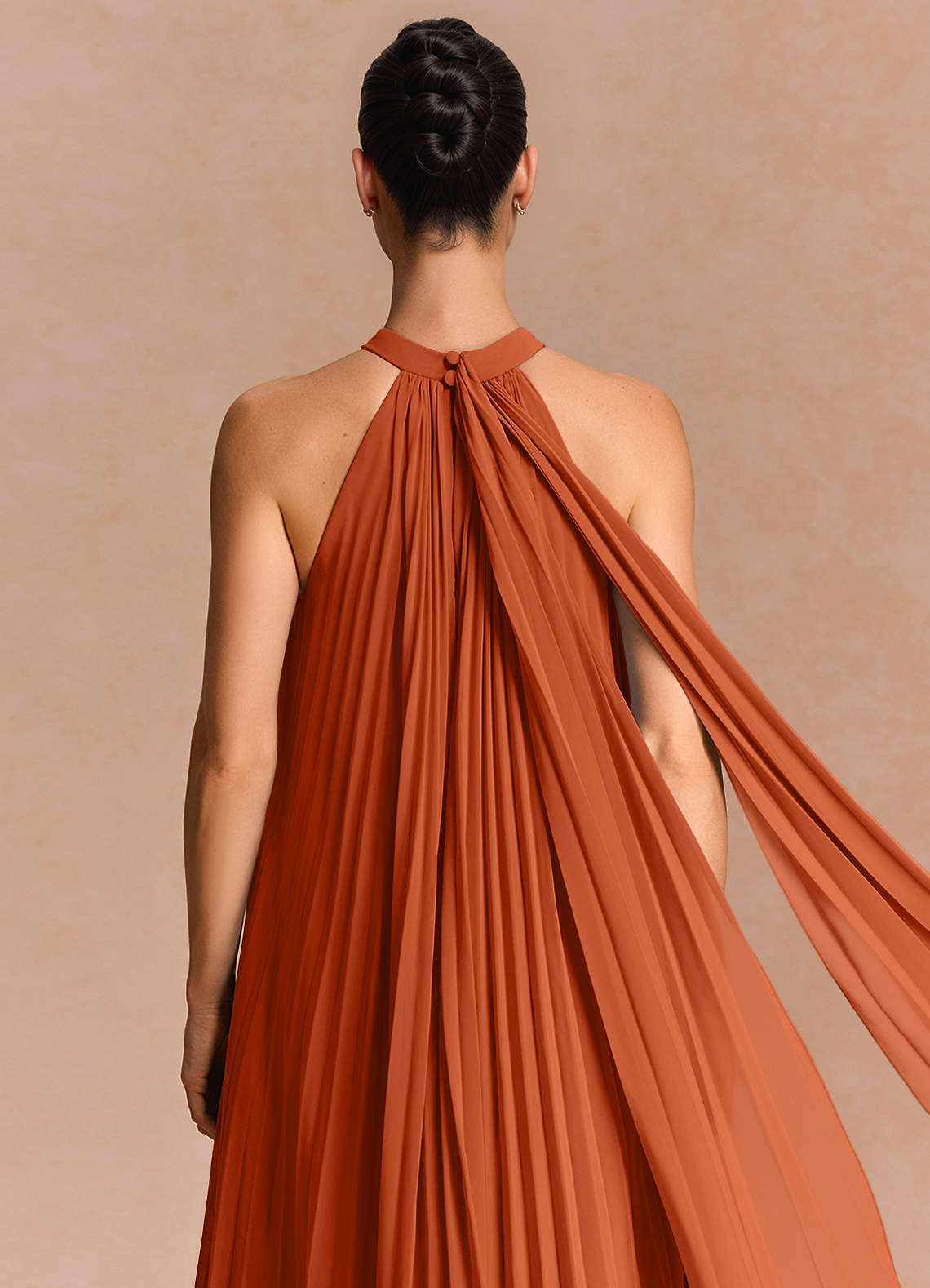 Lucette A-Line Halter Chiffon Evening Dress in Rust