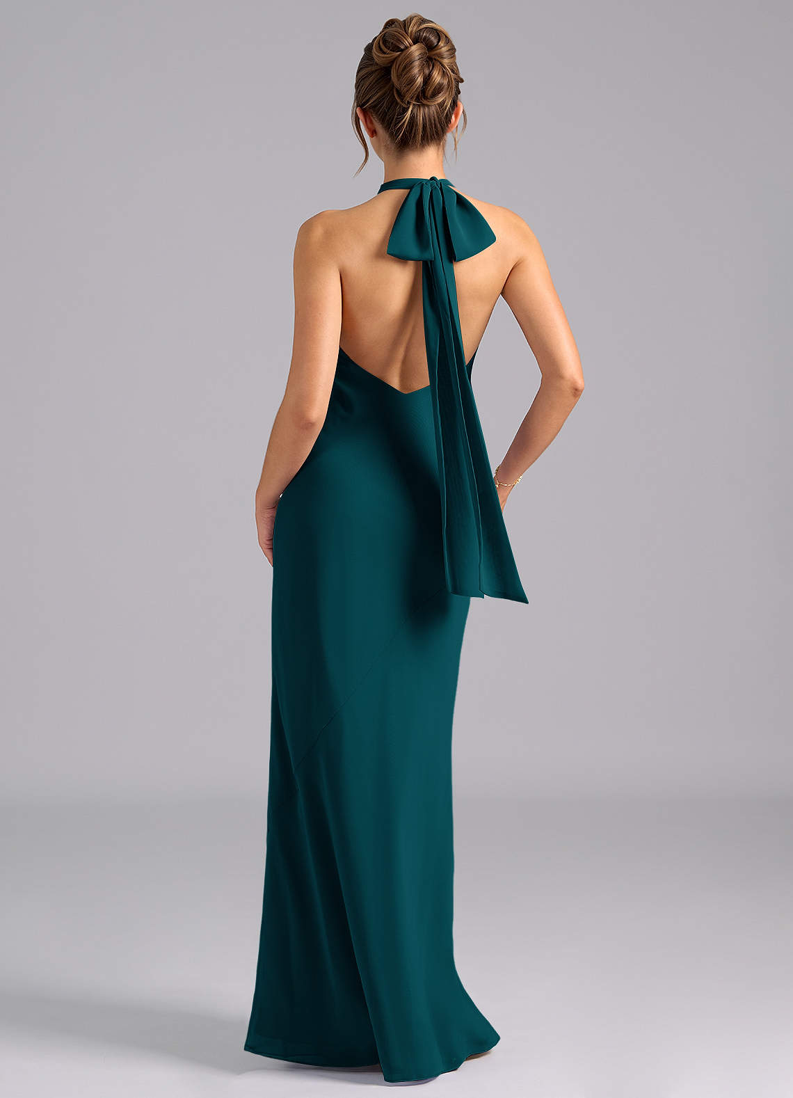 Velli Mermaid Halter Chiffon Bridesmaid Dress in Pine