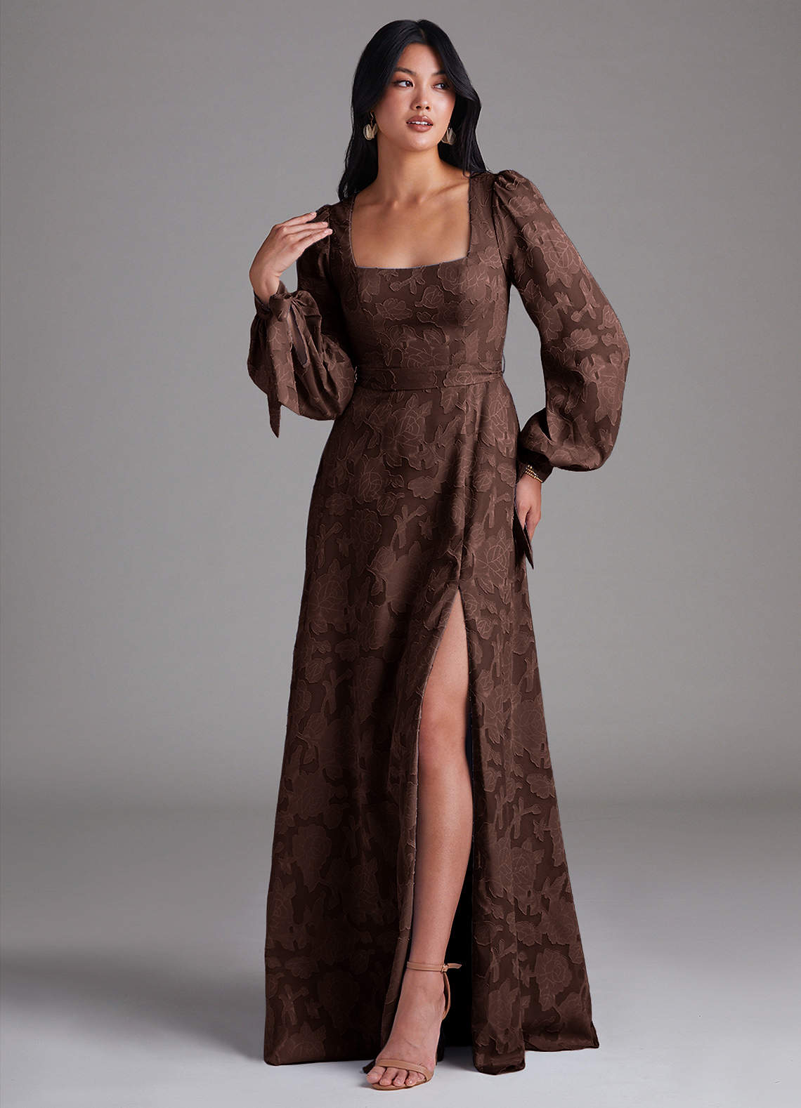 Leonia A-Line Square-Neck Stretch Satin Bridesmaid Dress in Ganache