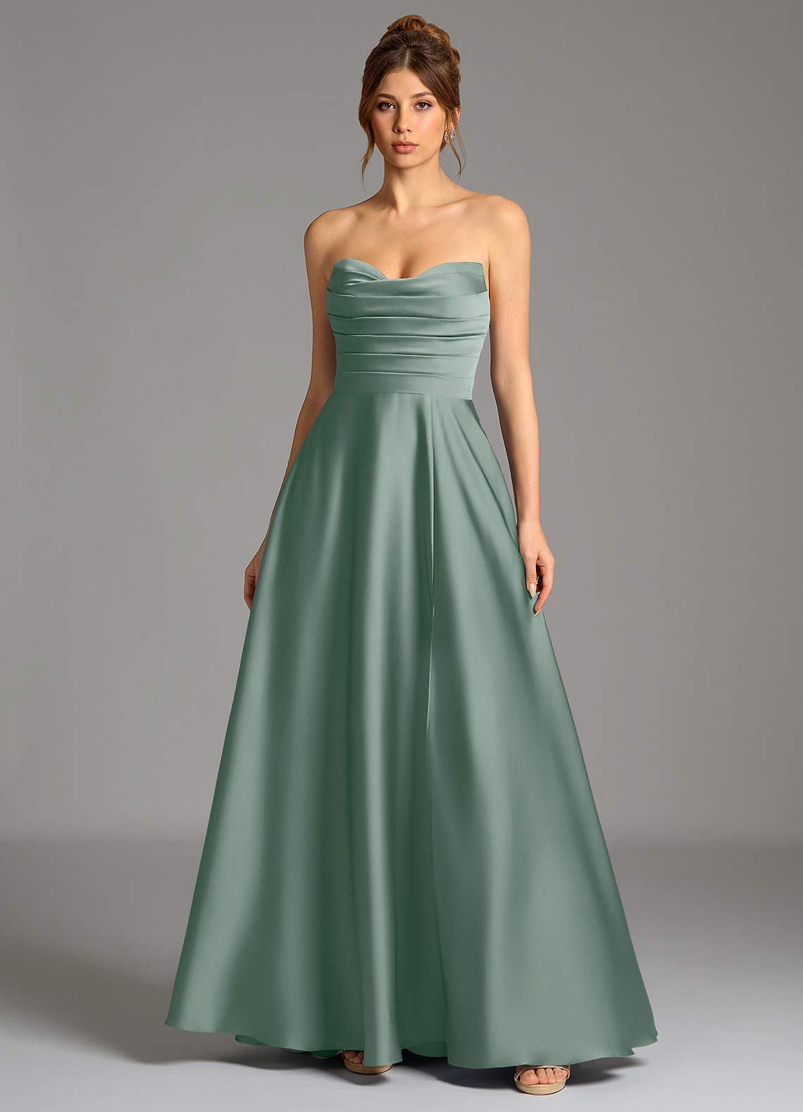 Ayla A-Line Sweetheart Stretch Satin Bridesmaid Dress in Silver Sage