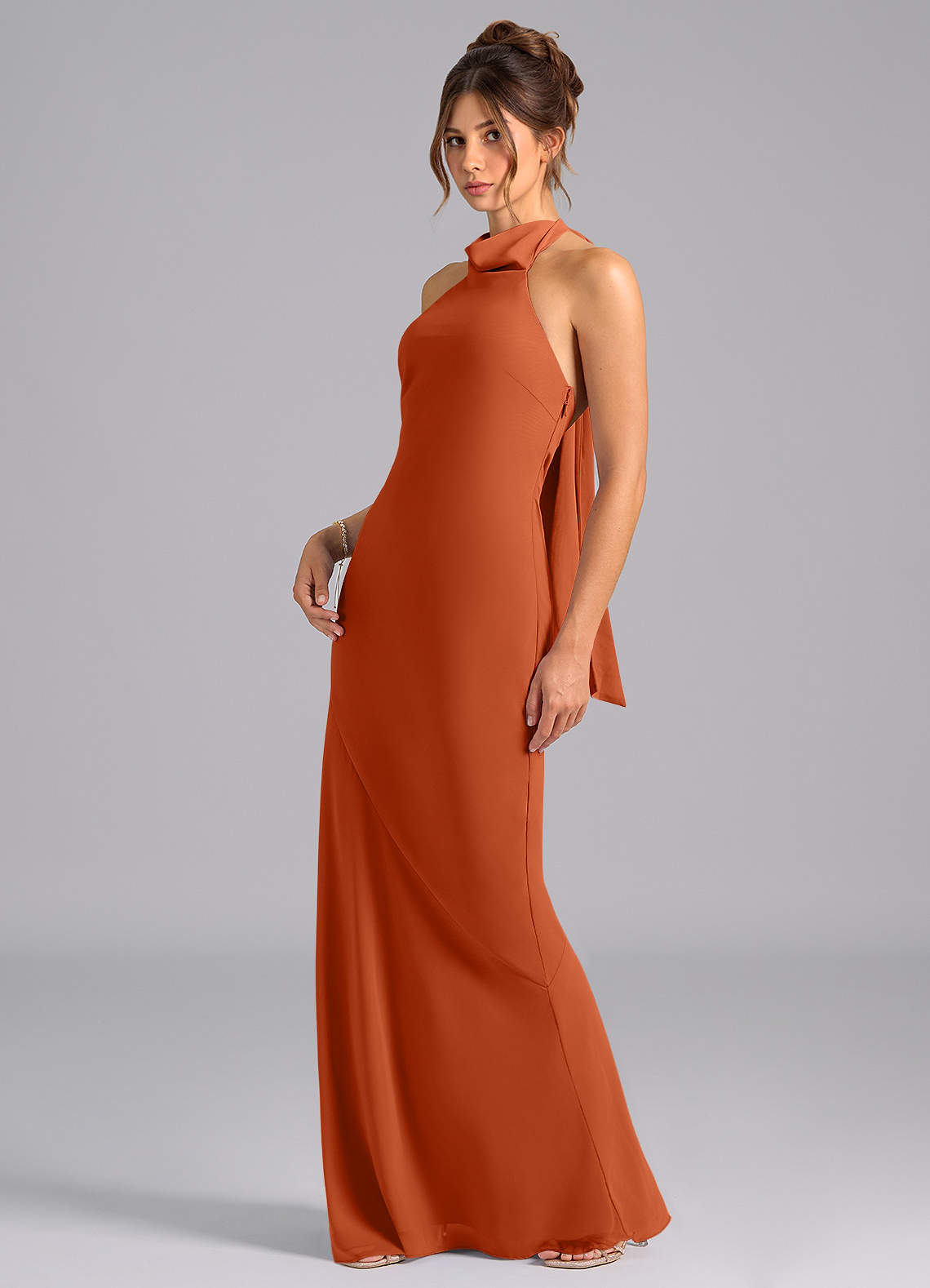 Velli Mermaid Halter Chiffon Bridesmaid Dress in Burnt Orange