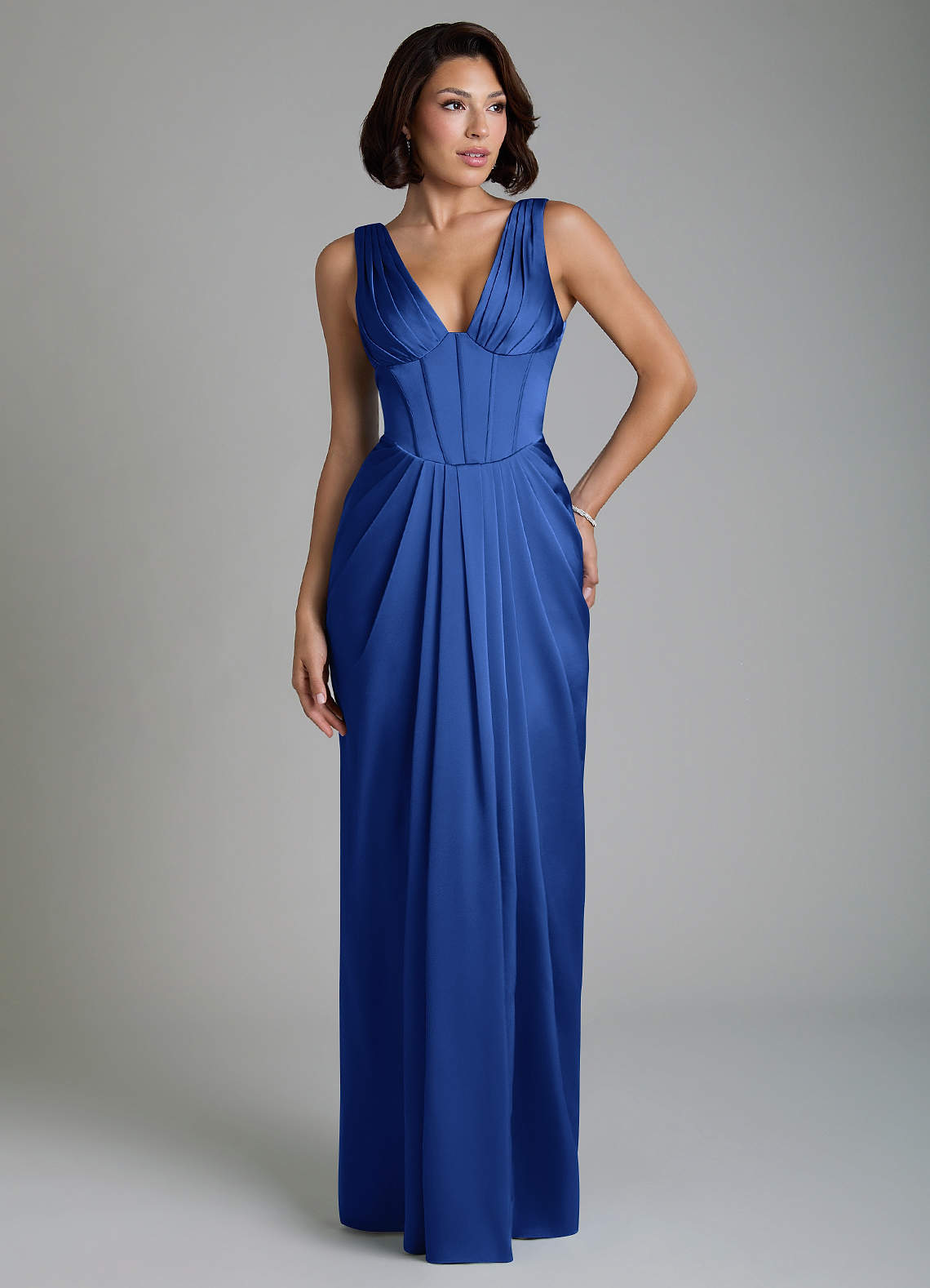 Vanya Sheath V-Neck Stretch Satin Bridesmaid Dress in Royal Blue